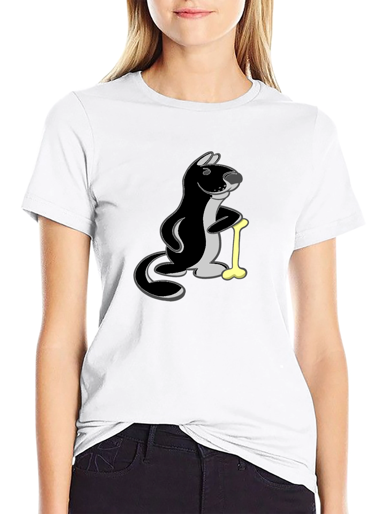 Funny Otter Bone Cartoon Black T-Shirt
