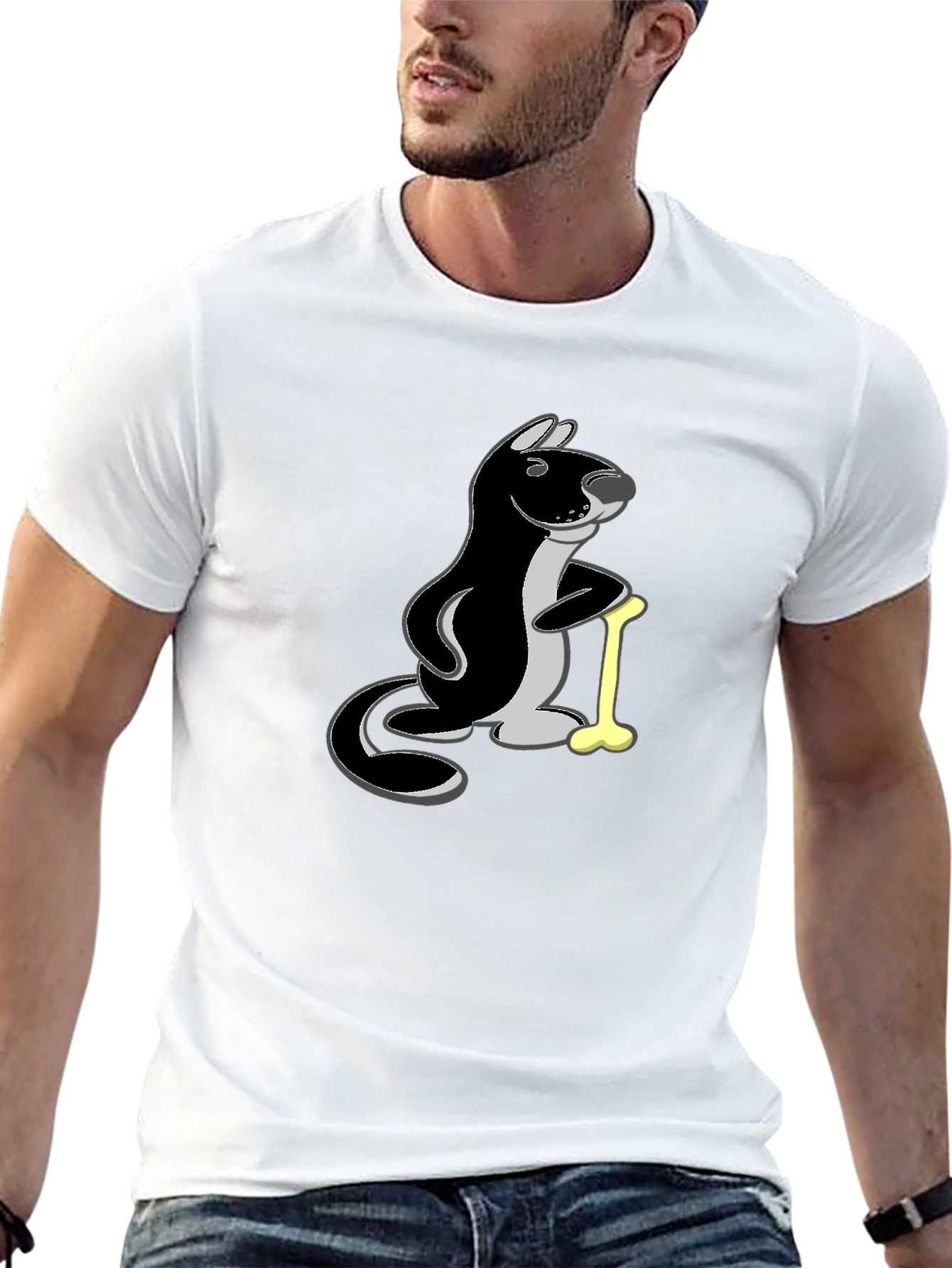 Funny Otter Bone Cartoon Black T-Shirt