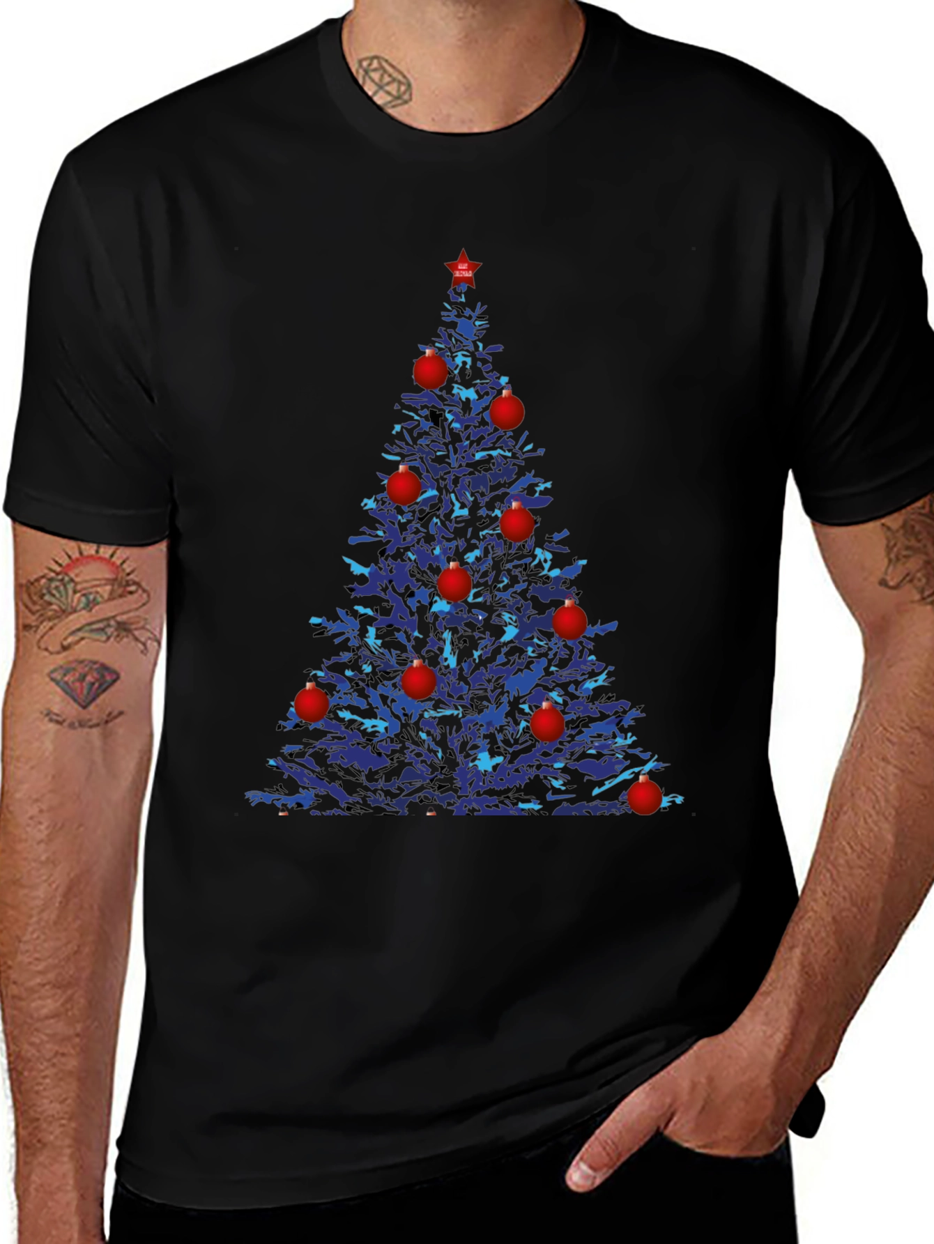Festive Christmas Tree Graphic Tee - Black