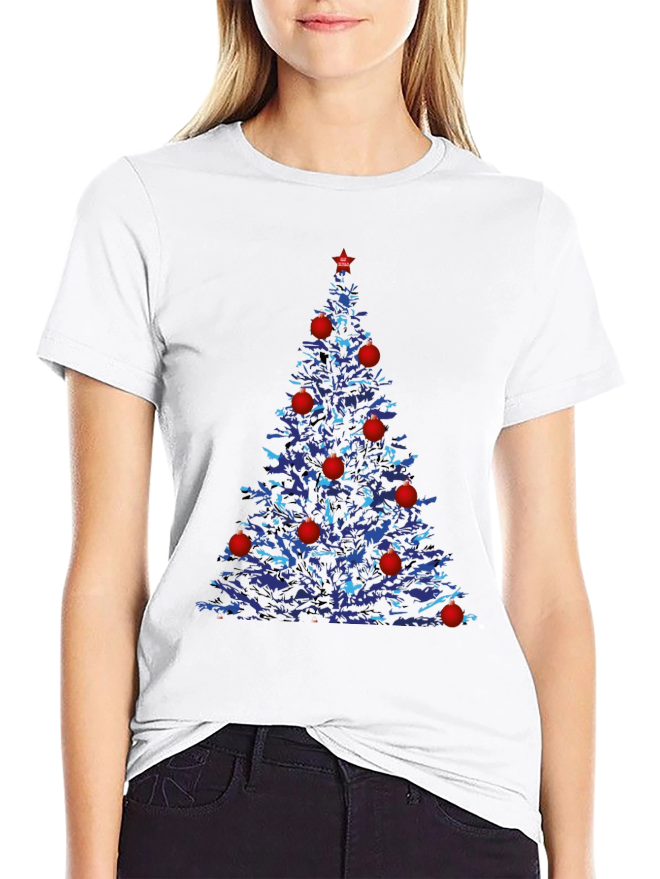 Festive Christmas Tree Graphic Tee - Black
