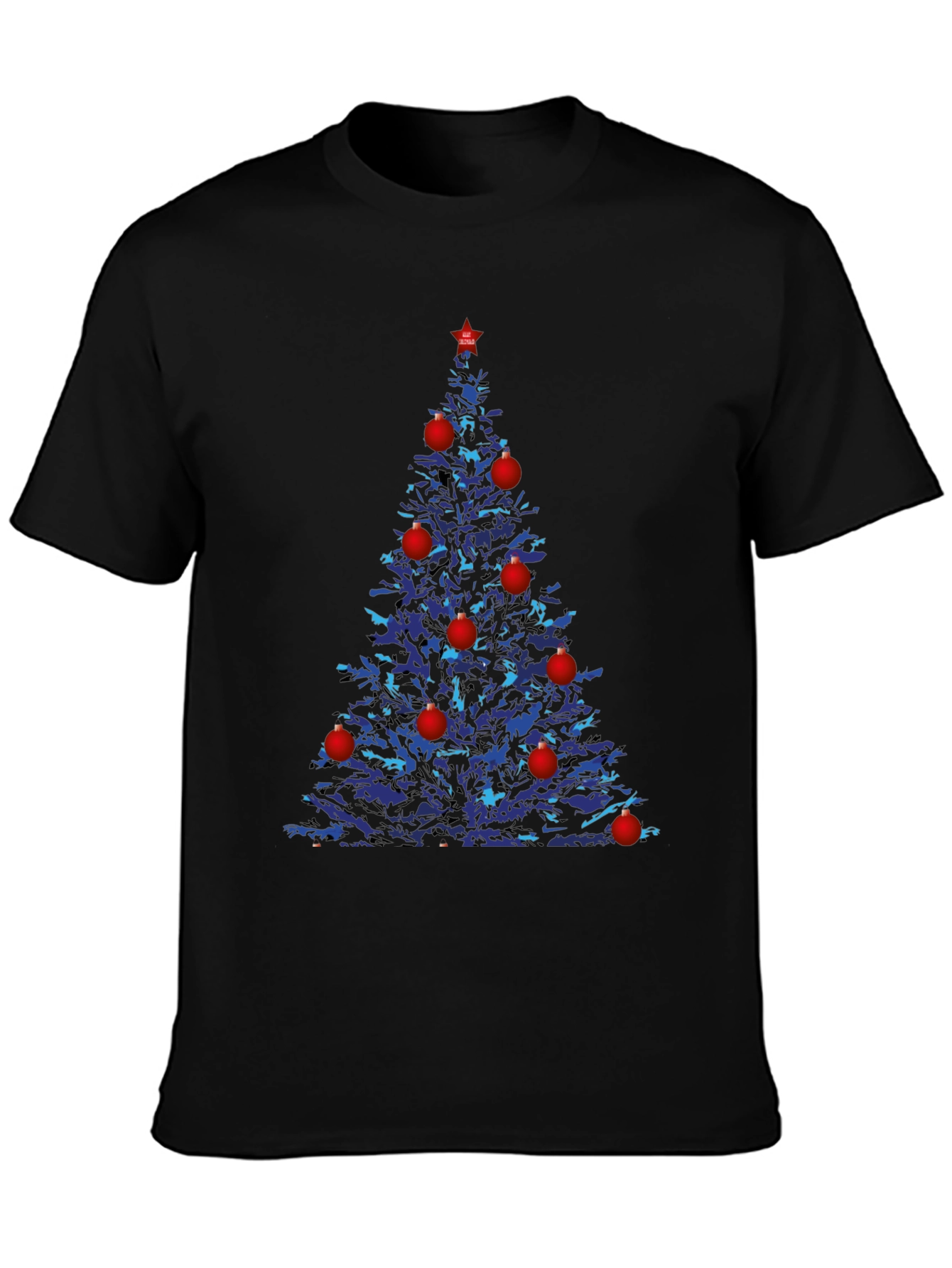 Festive Christmas Tree Graphic Tee - Black