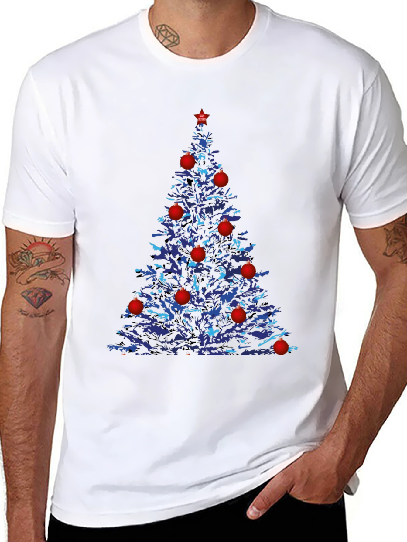 Festive Christmas Tree Graphic Tee - Black