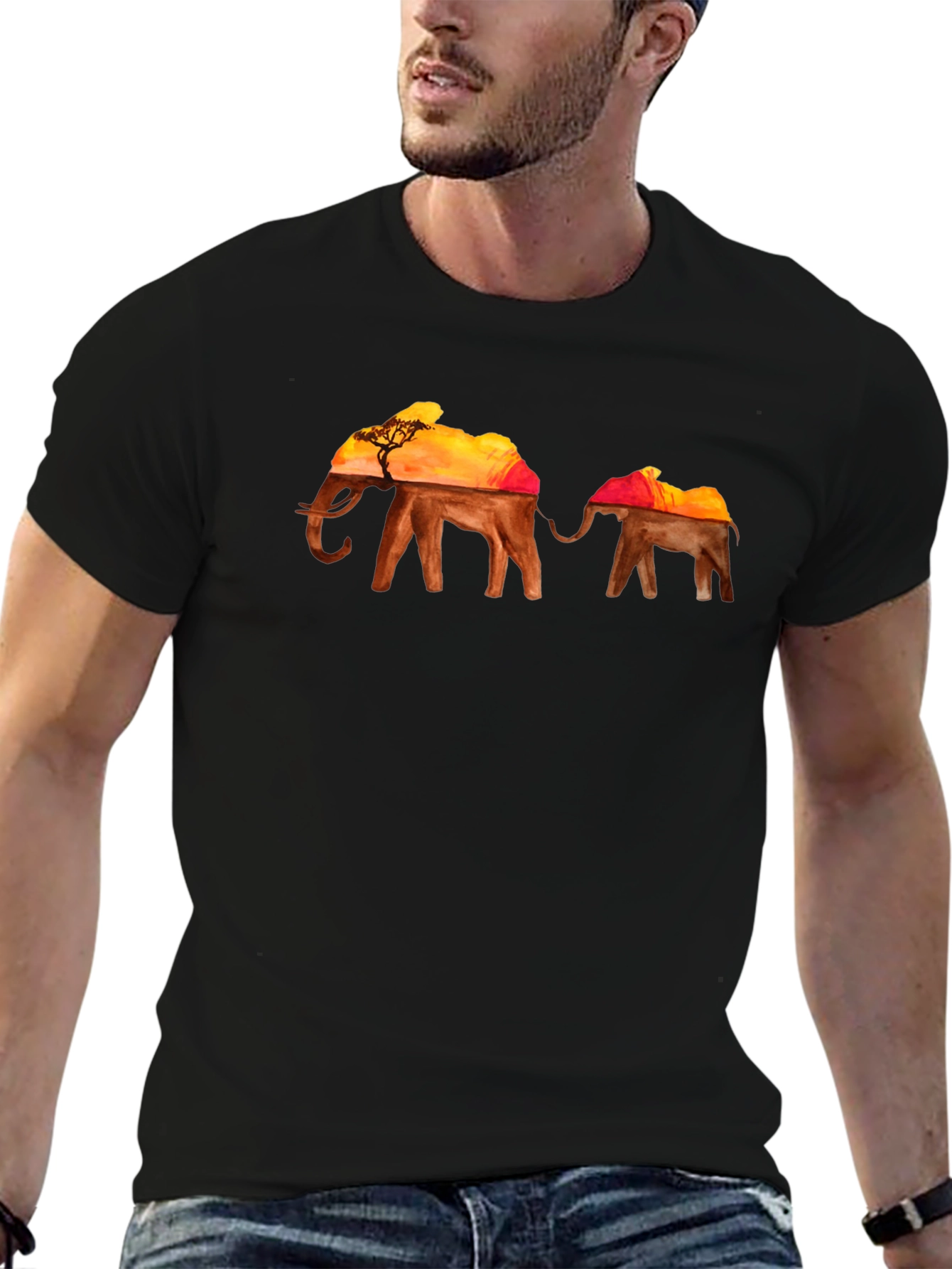 Elephant Silhouette T-Shirt - African Sunset Graphic Tee
