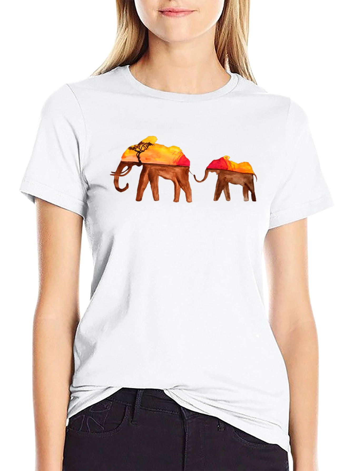 Elephant Silhouette T-Shirt - African Sunset Graphic Tee