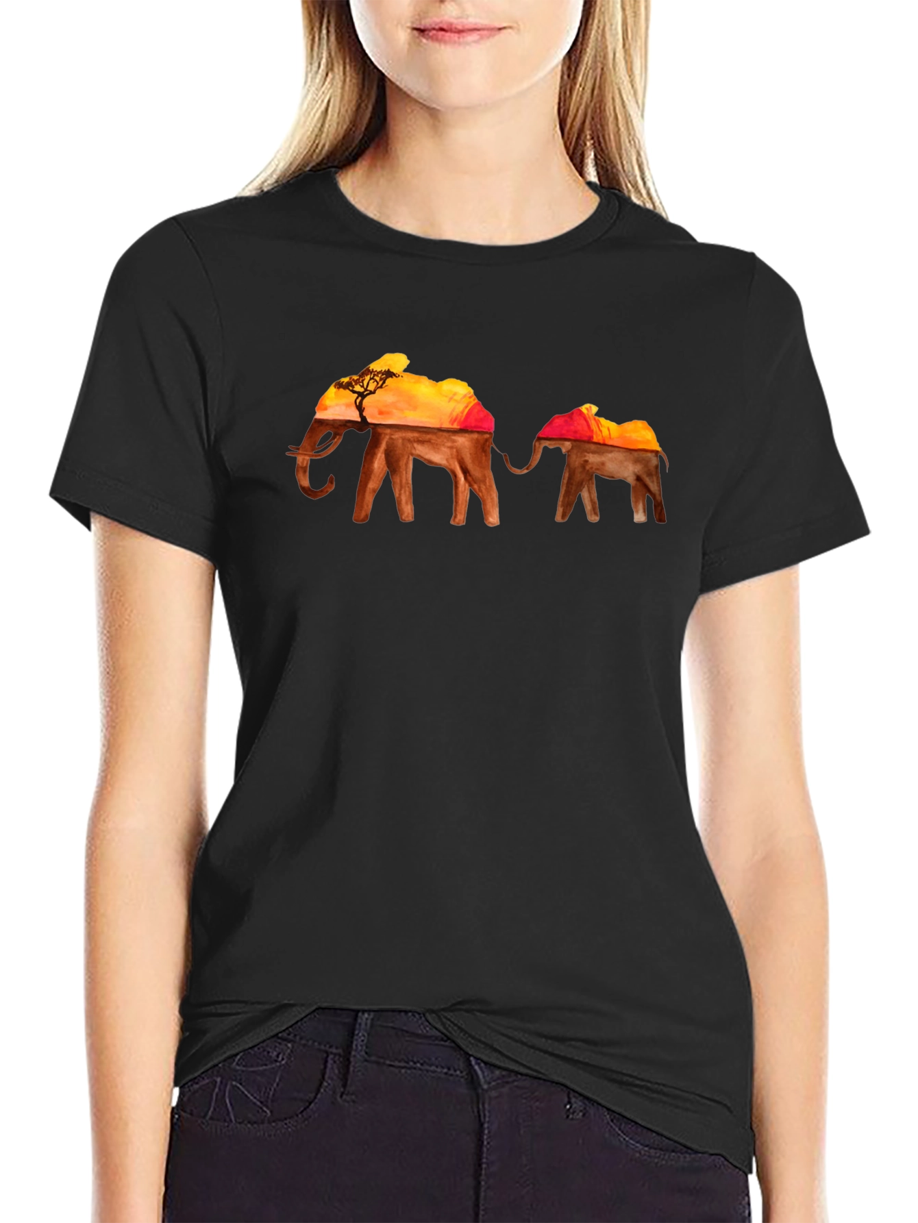 Elephant Silhouette T-Shirt - African Sunset Graphic Tee