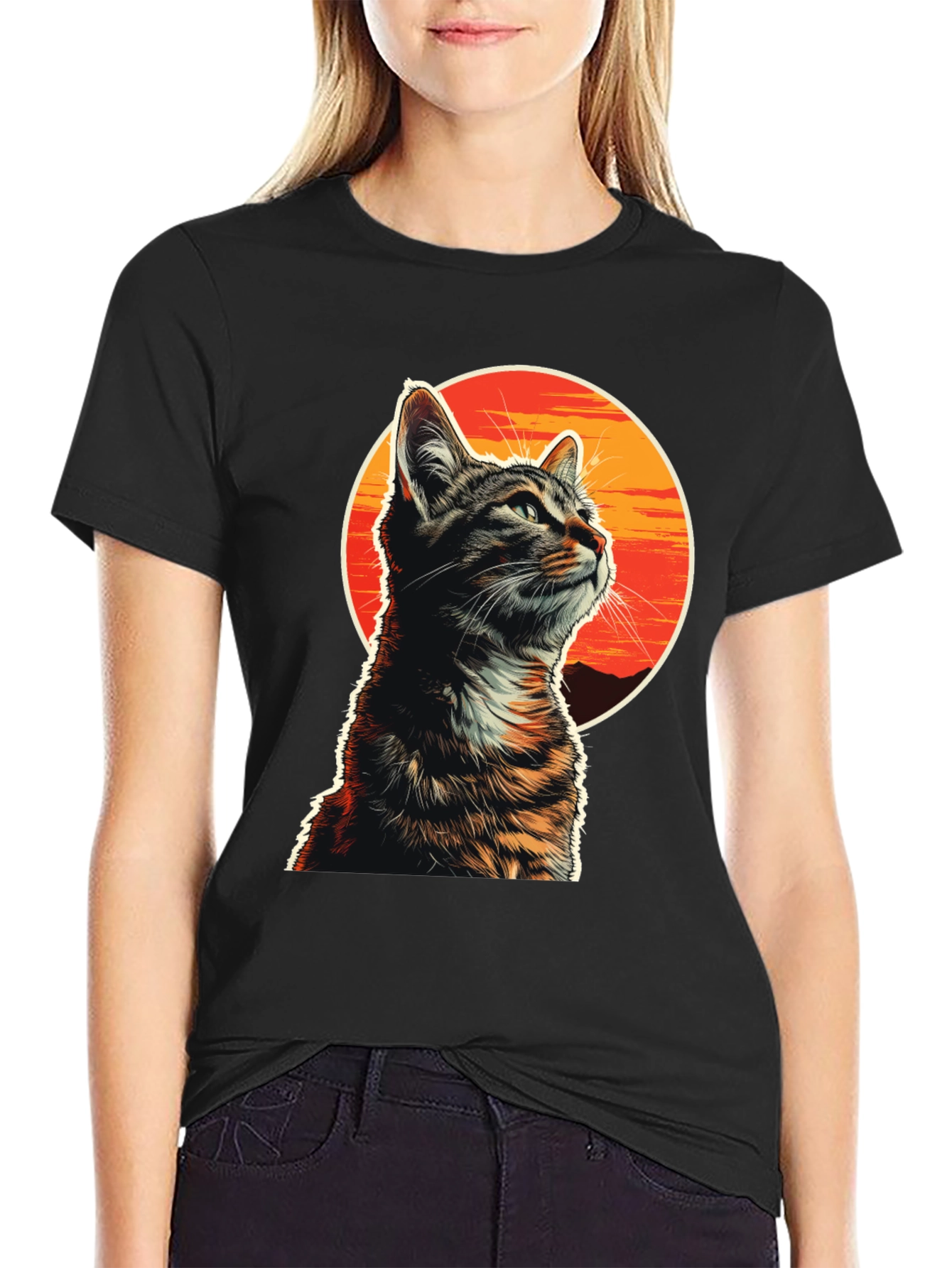 Sunset Cat Graphic T-Shirt - Unique Design