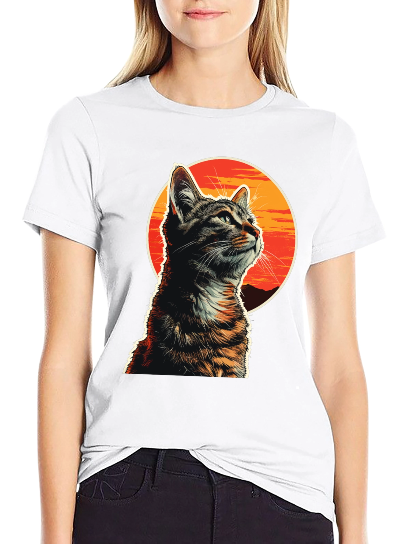 Sunset Cat Graphic T-Shirt - Unique Design