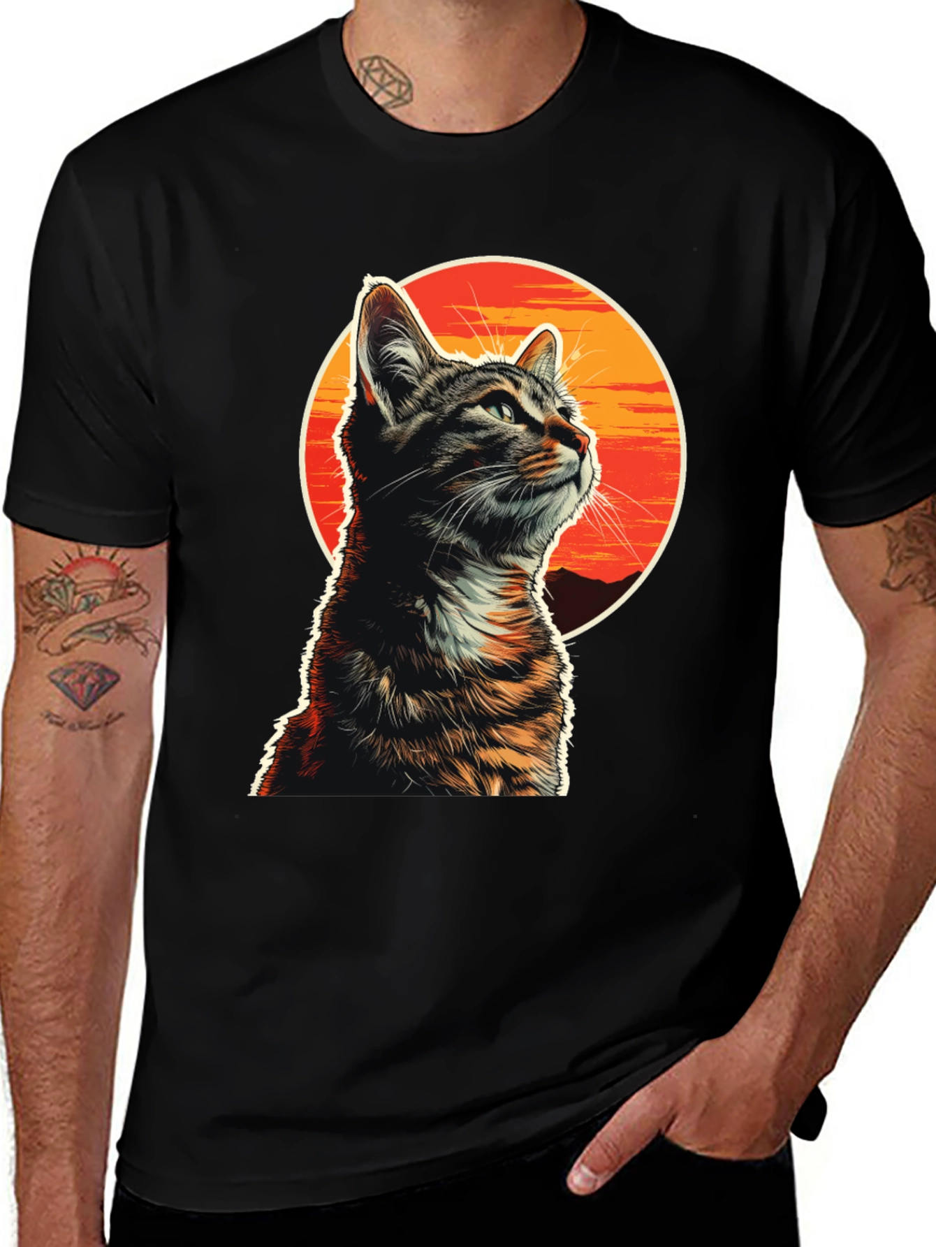 Sunset Cat Graphic T-Shirt - Unique Design