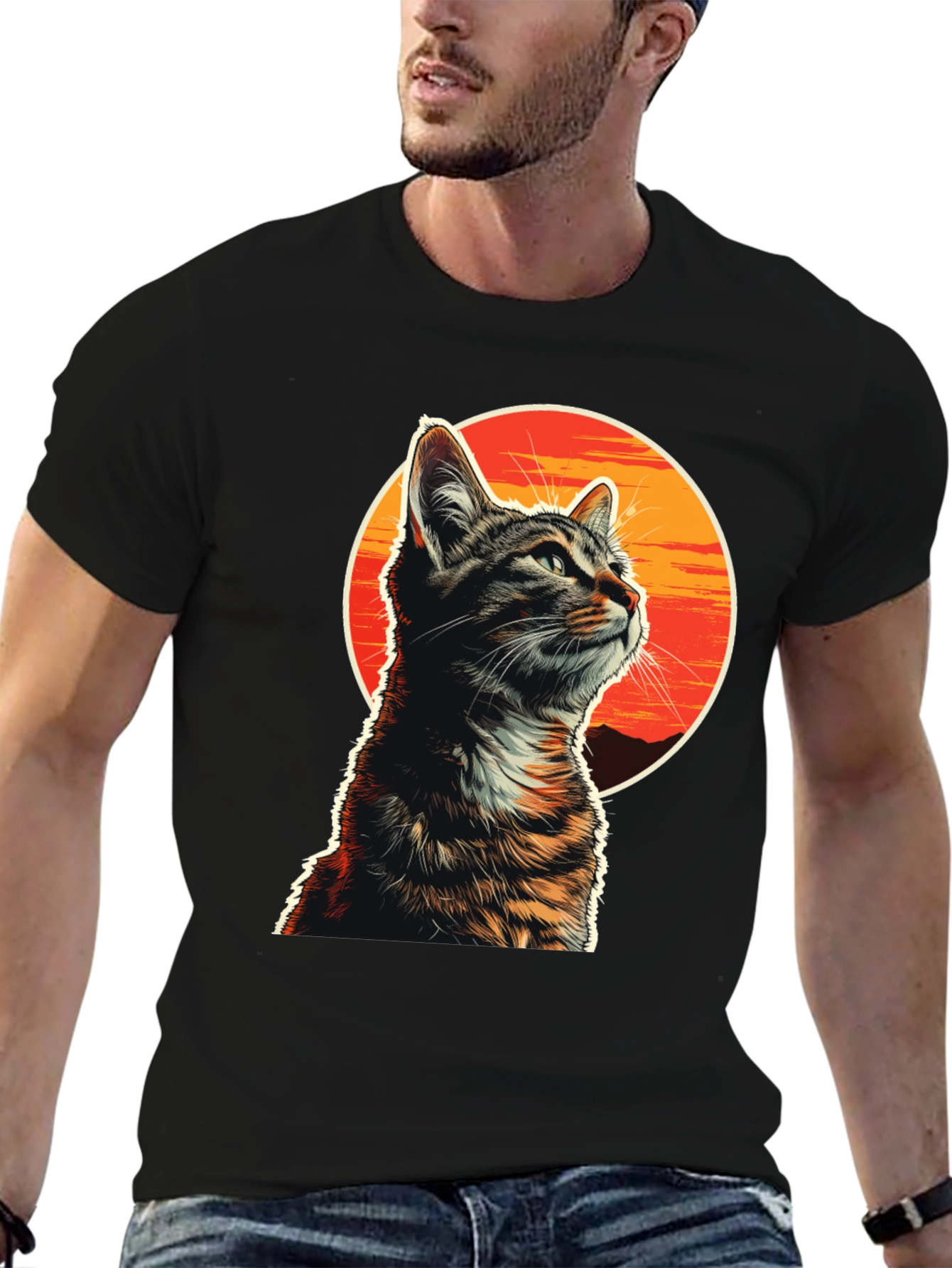 Sunset Cat Graphic T-Shirt - Unique Design