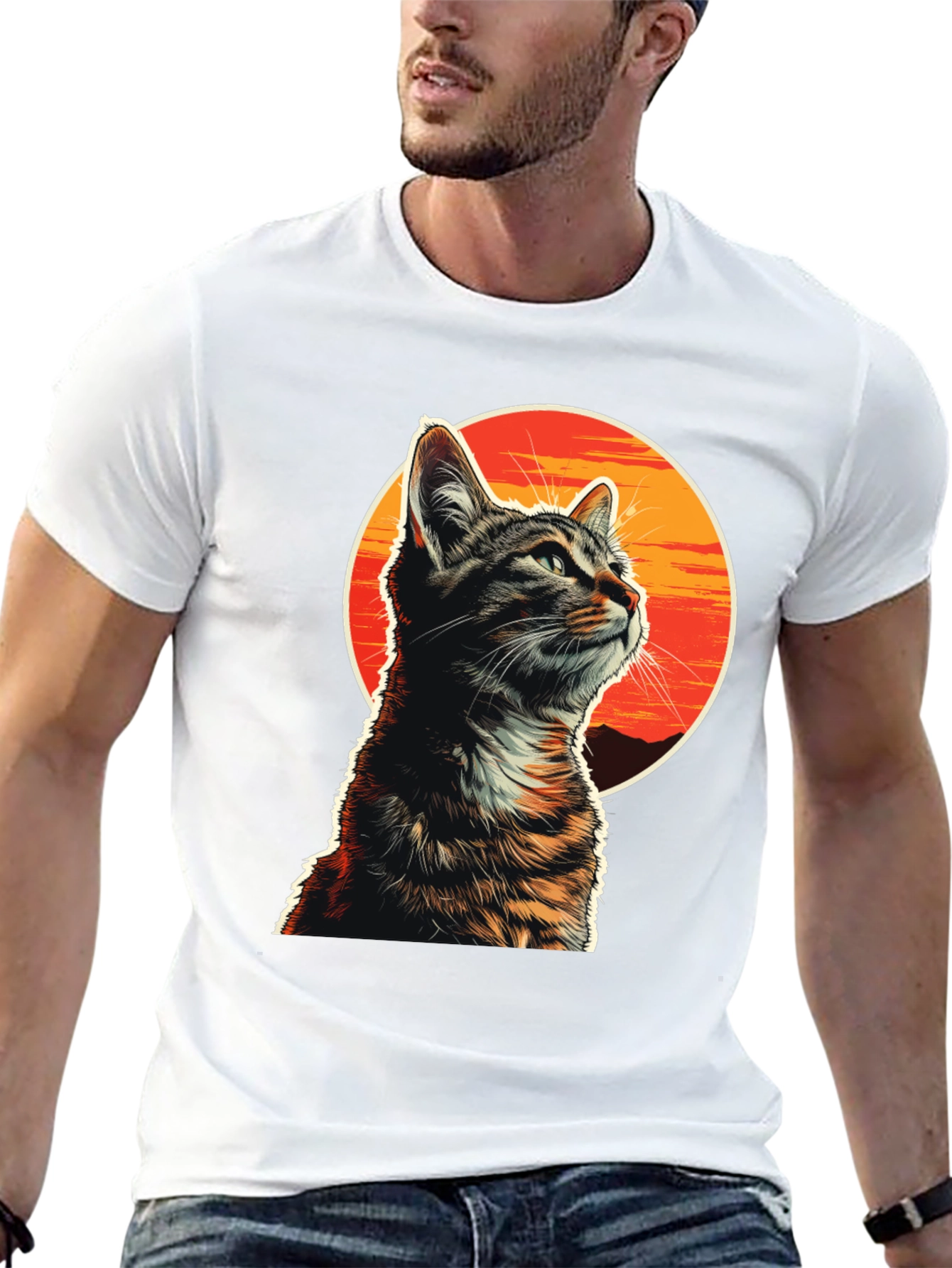 Sunset Cat Graphic T-Shirt - Unique Design
