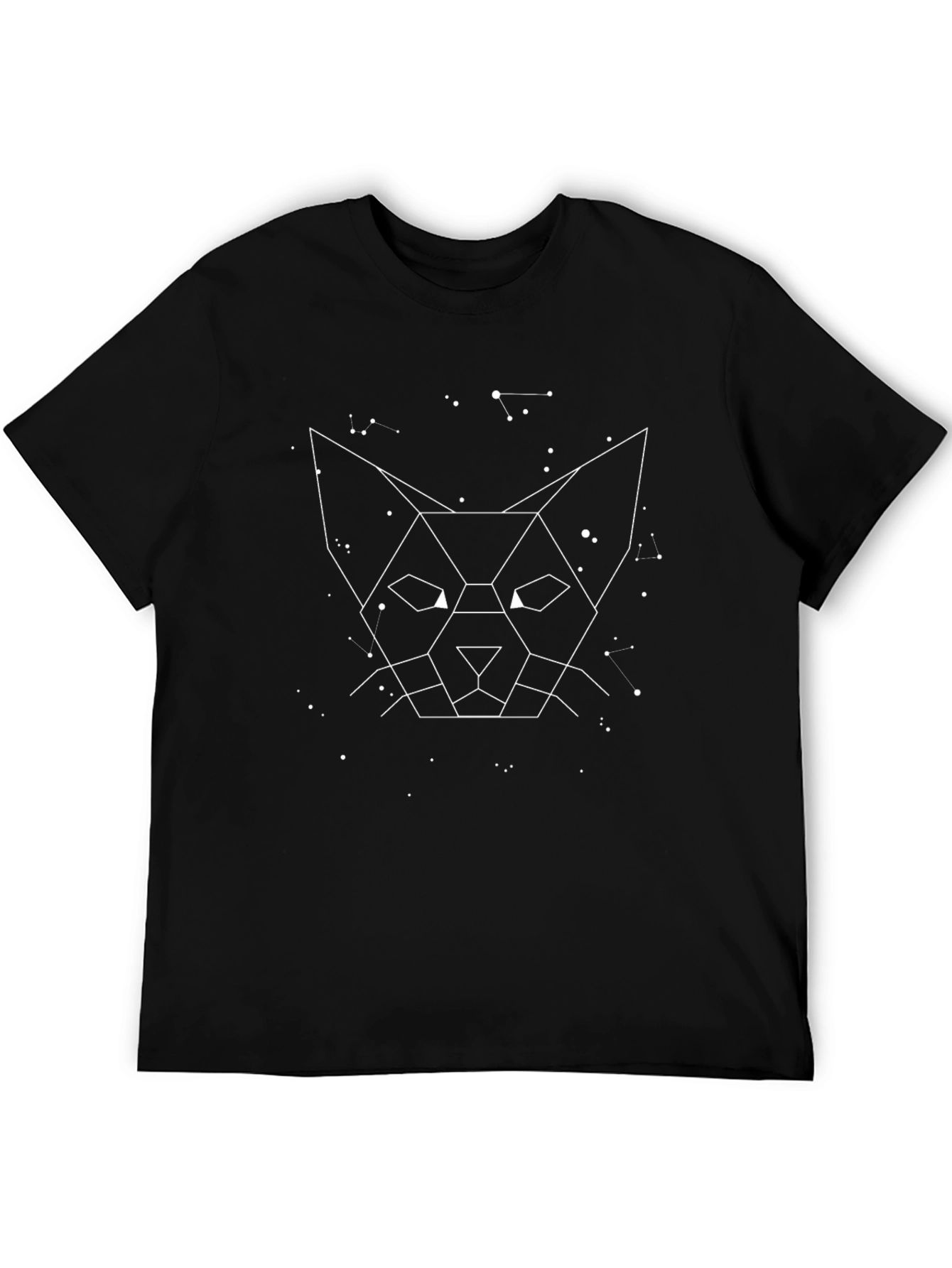 Geometric Cat Constellation Graphic Tee - Black