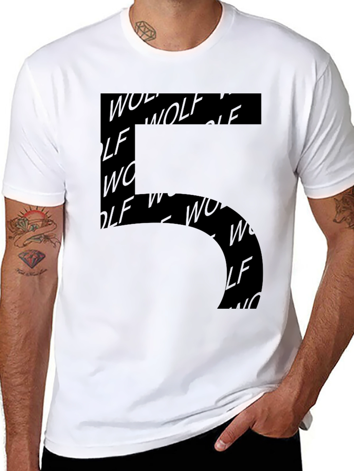 Modern Wolf Print Mens Black Graphic Tee