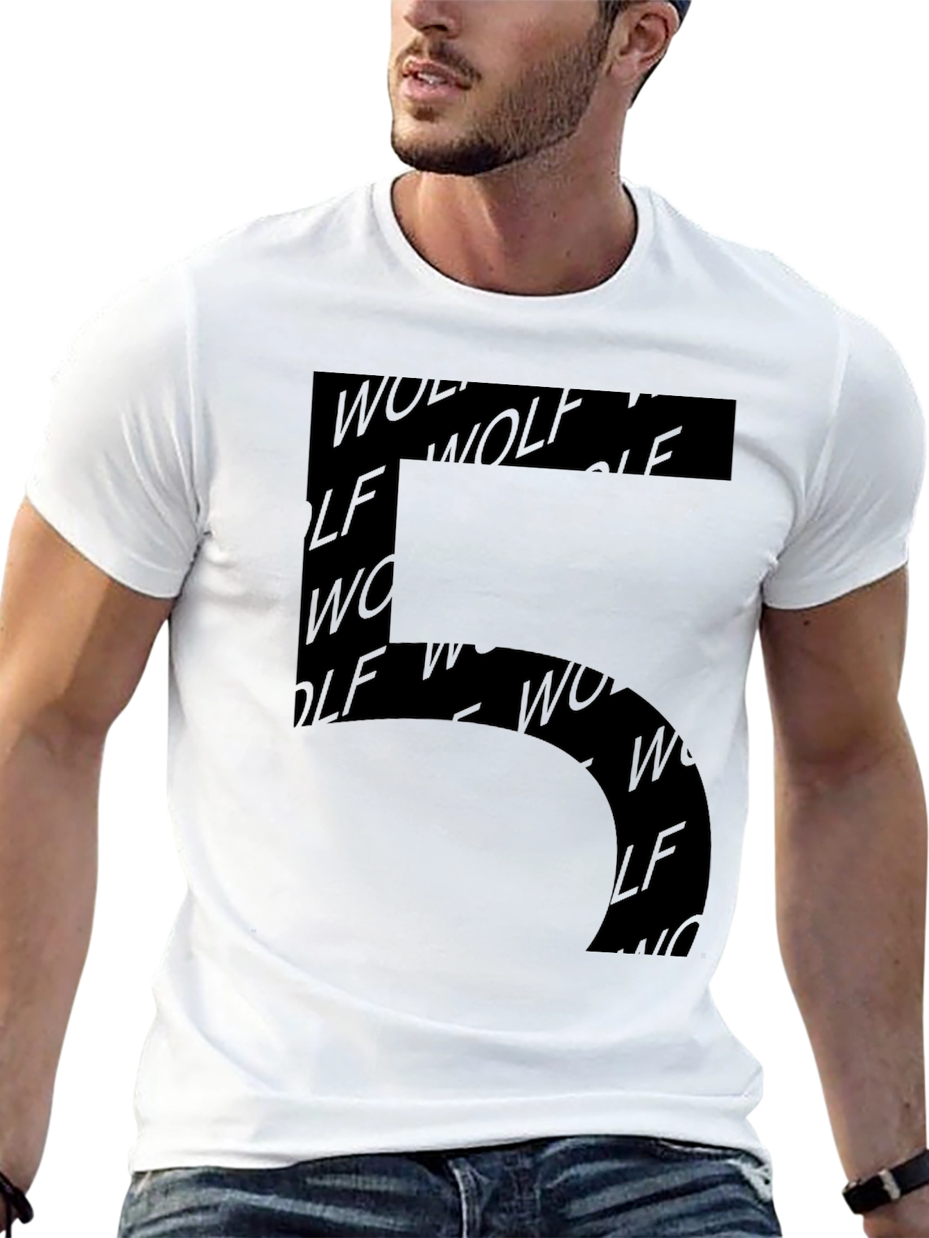 Modern Wolf Print Mens Black Graphic Tee
