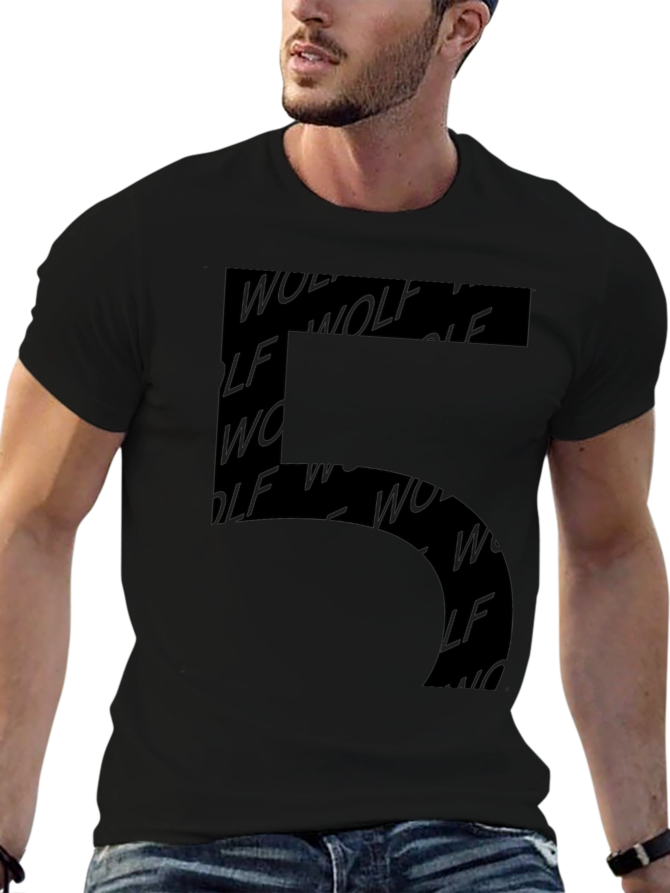 Modern Wolf Print Mens Black Graphic Tee