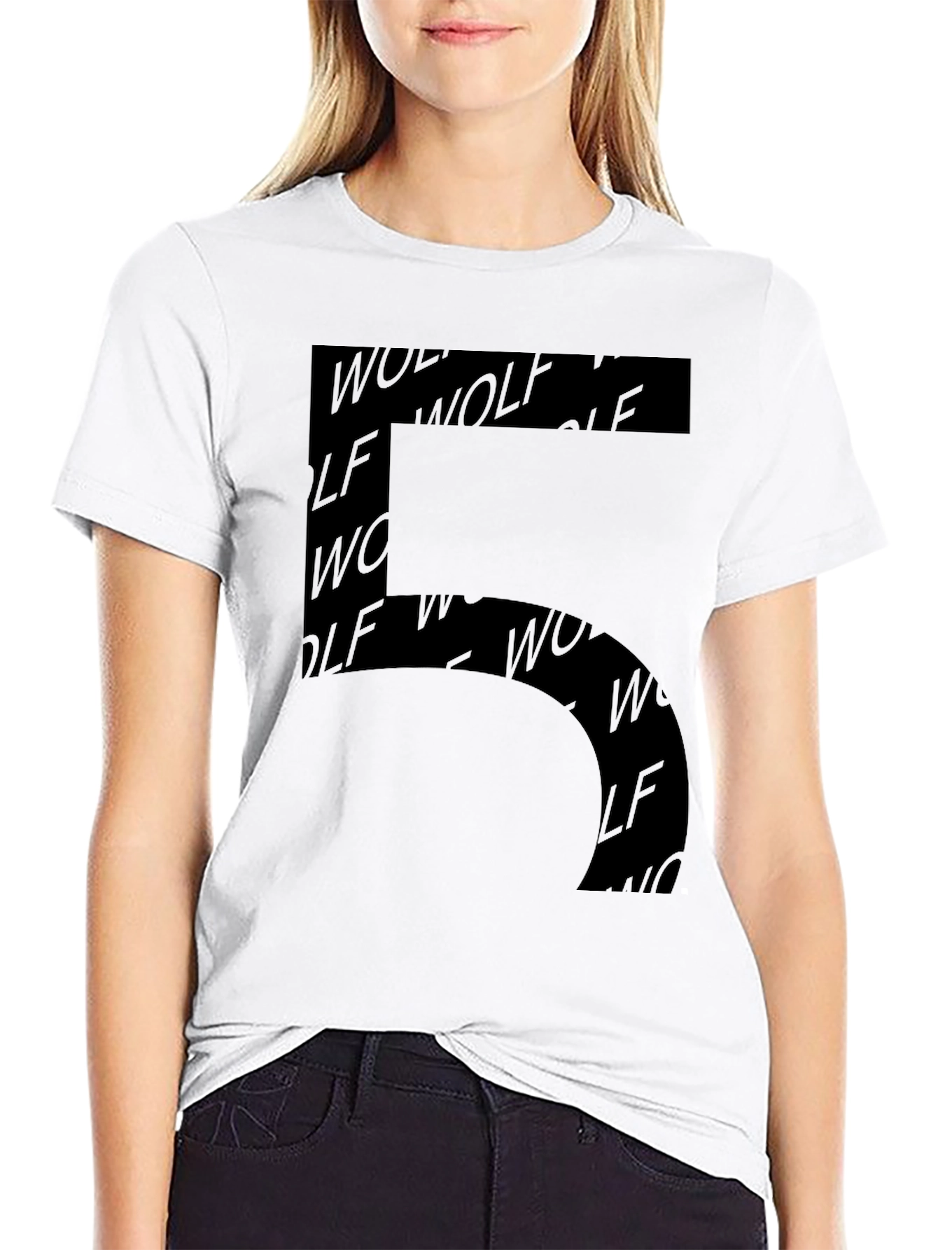 Modern Wolf Print Mens Black Graphic Tee