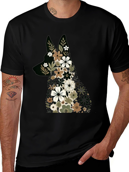 Floral Dog Graphic Tee - Stylish Animal Lover Shirt