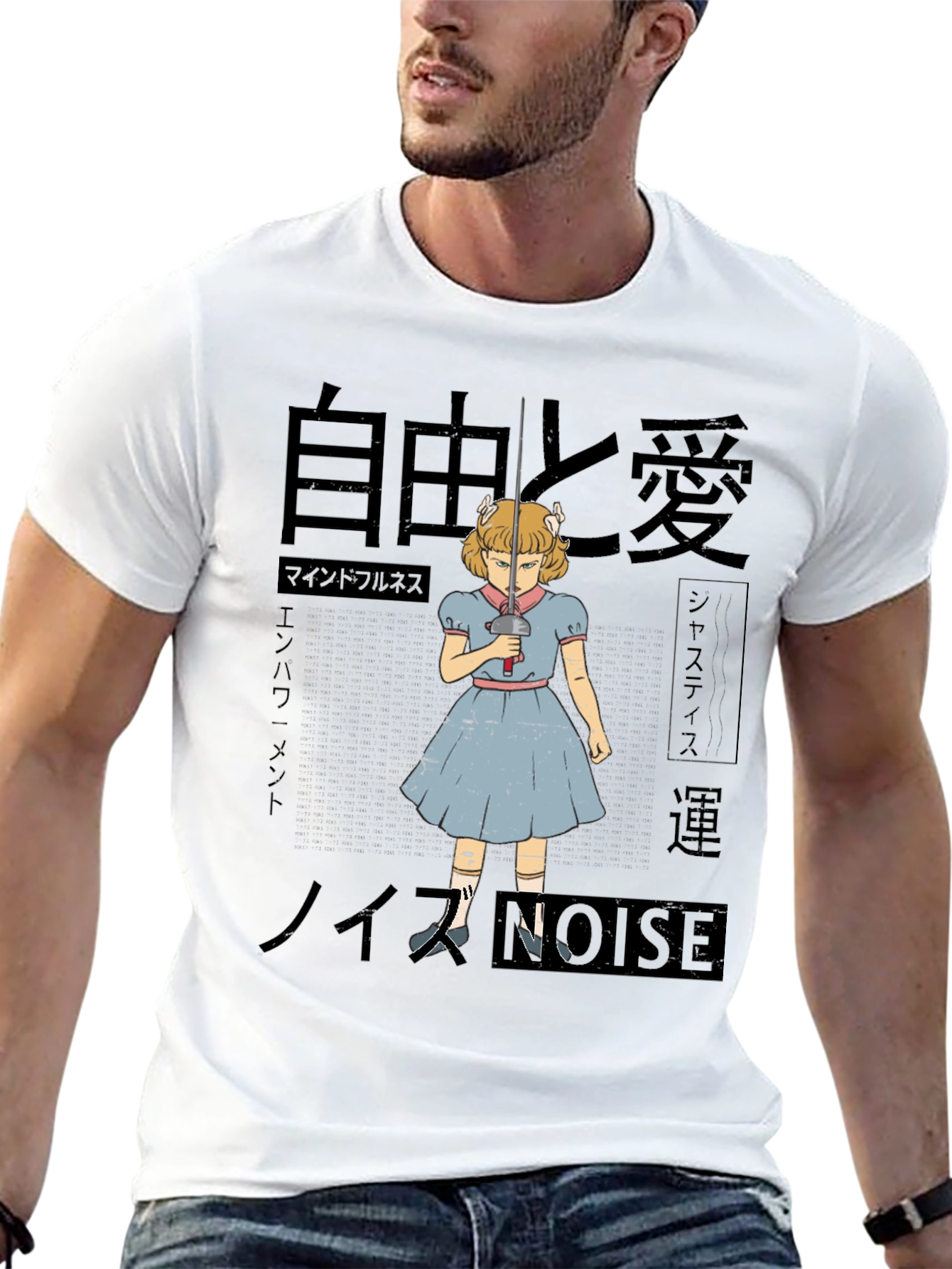 Anime Girl with Sword T-Shirt - Black
