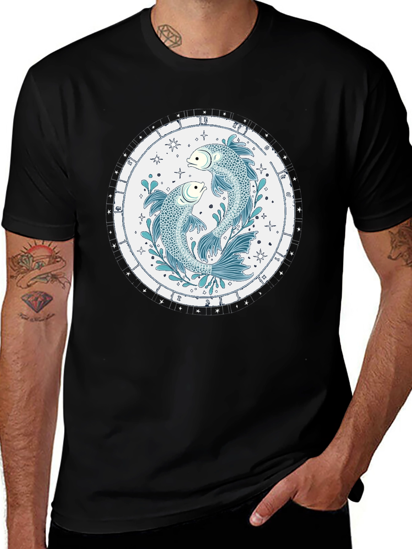 Pisces Zodiac Sign Black T-Shirt