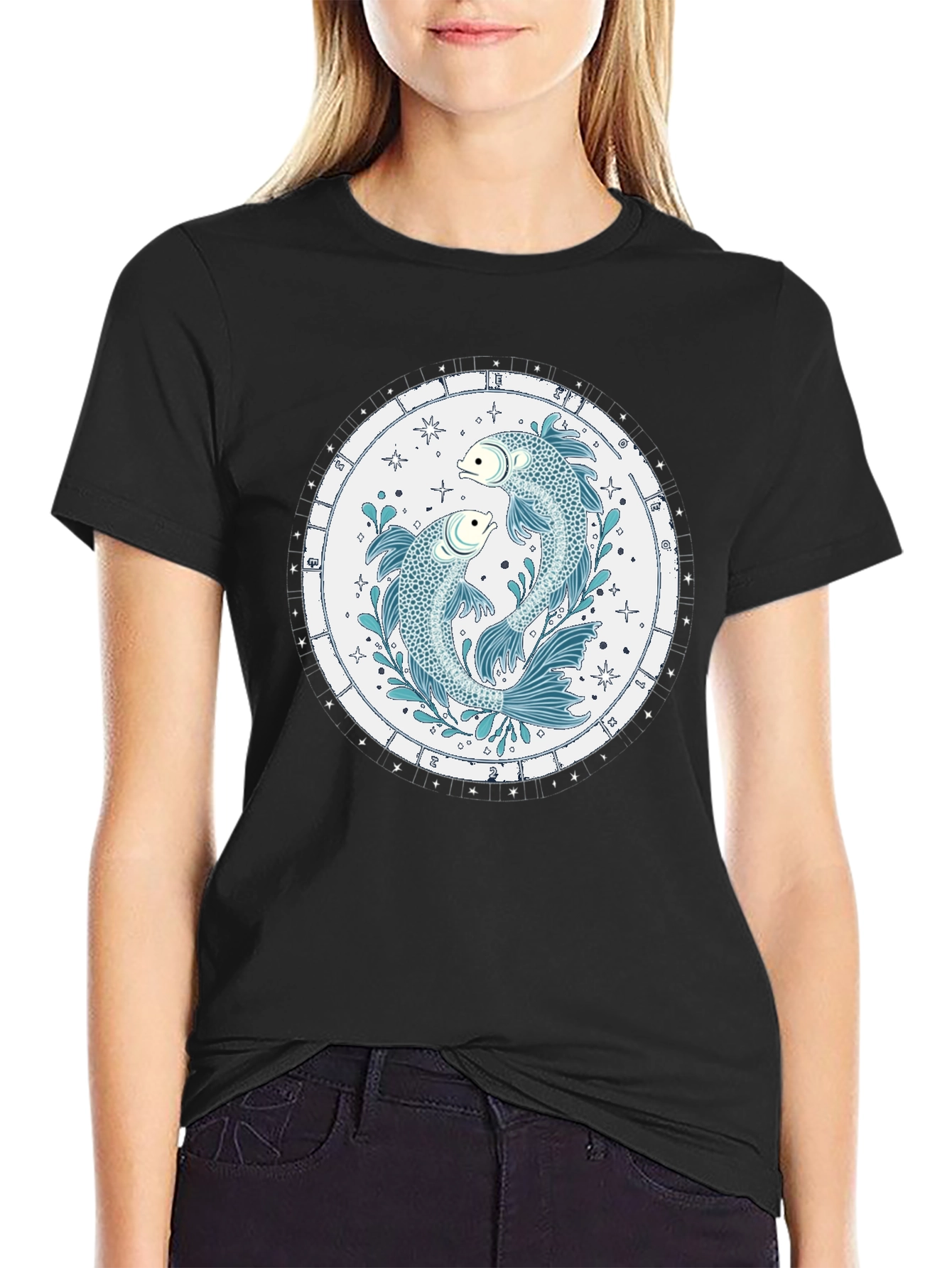 Pisces Zodiac Sign Black T-Shirt