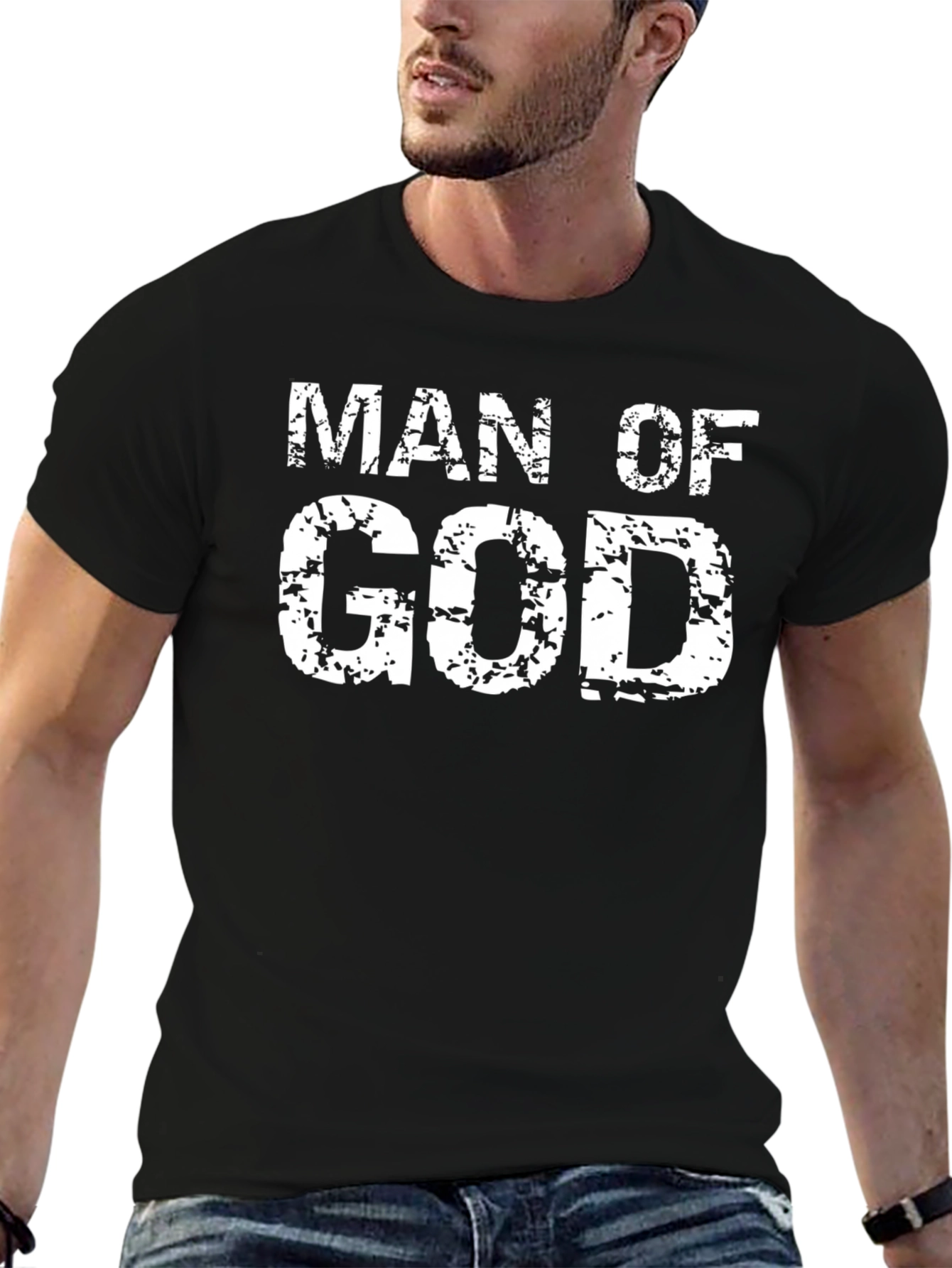 Man of God Christian T-Shirt - Distressed Graphic Tee