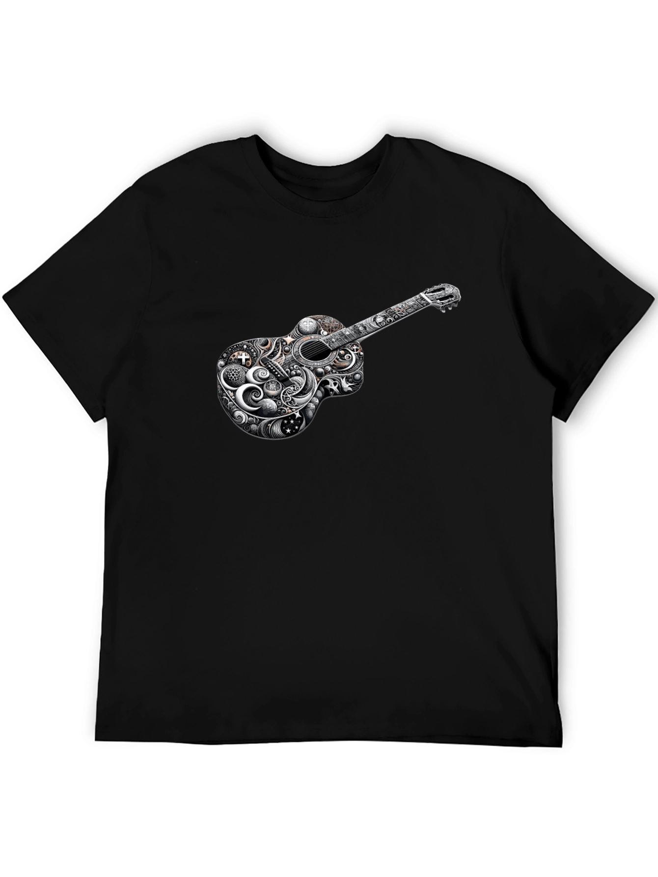 Guitar Art Black T-Shirt Unique Design