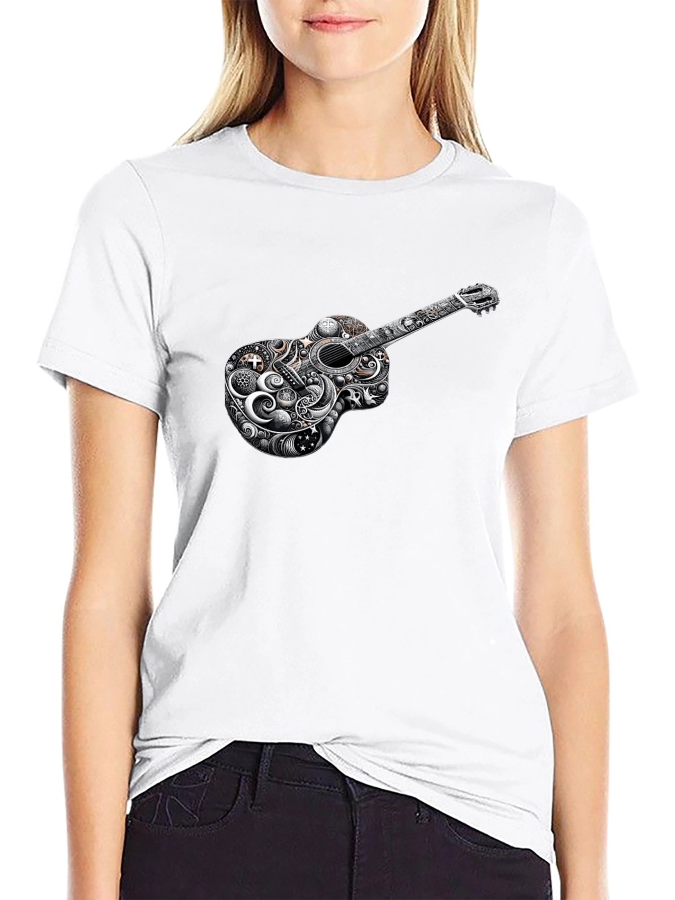 Guitar Art Black T-Shirt Unique Design