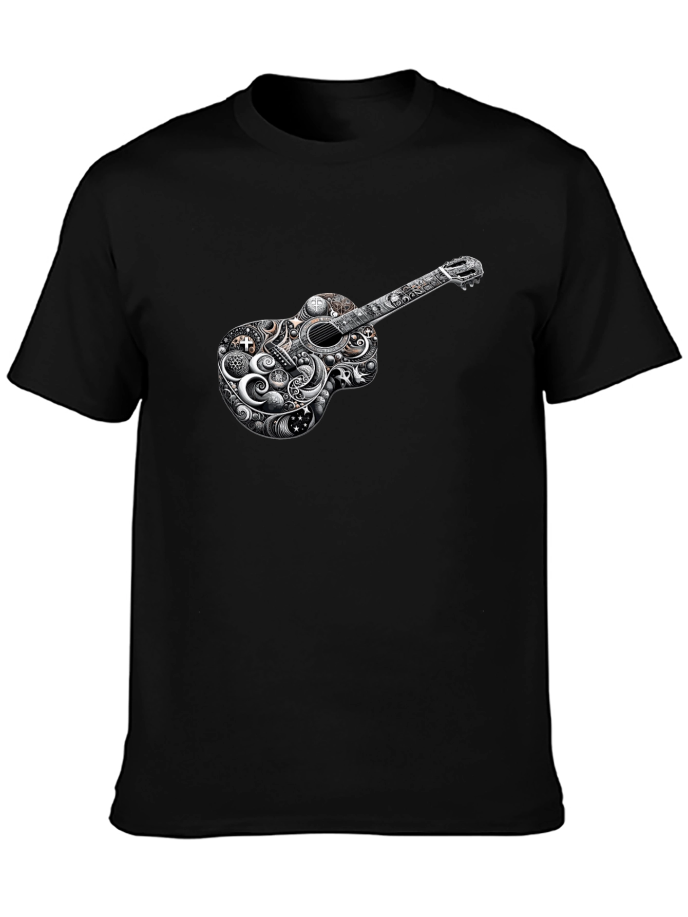 Guitar Art Black T-Shirt Unique Design
