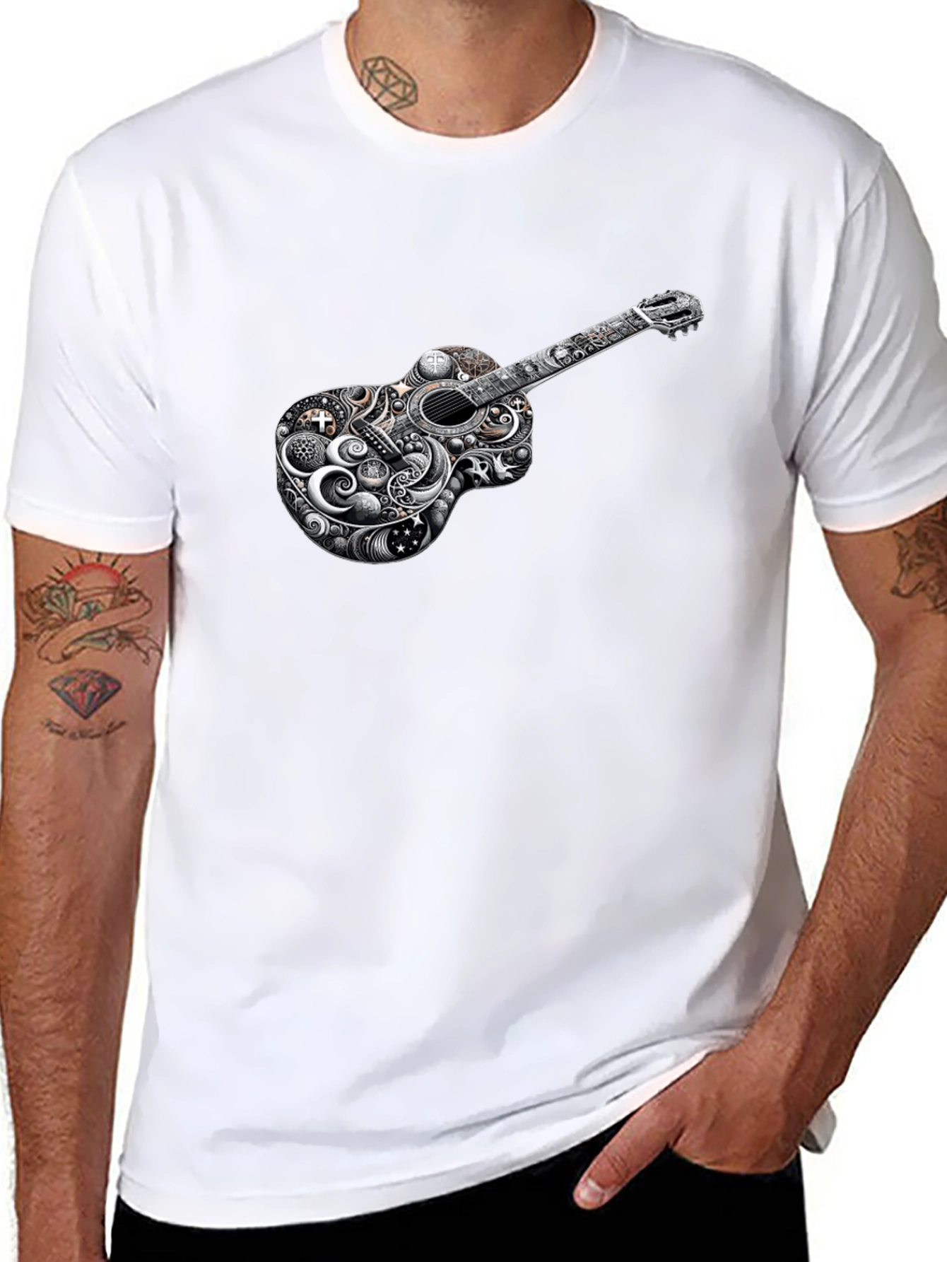 Guitar Art Black T-Shirt Unique Design