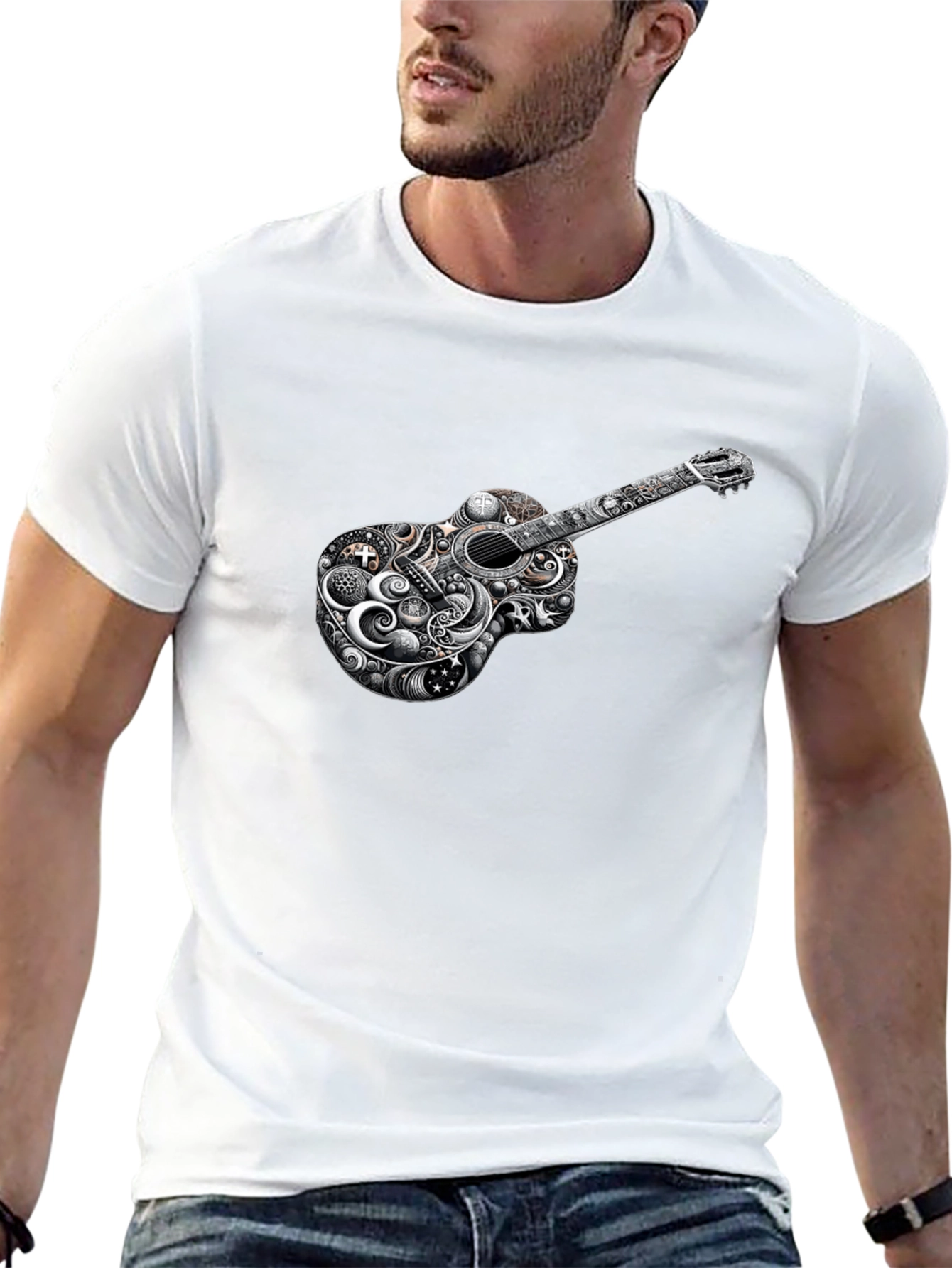 Guitar Art Black T-Shirt Unique Design
