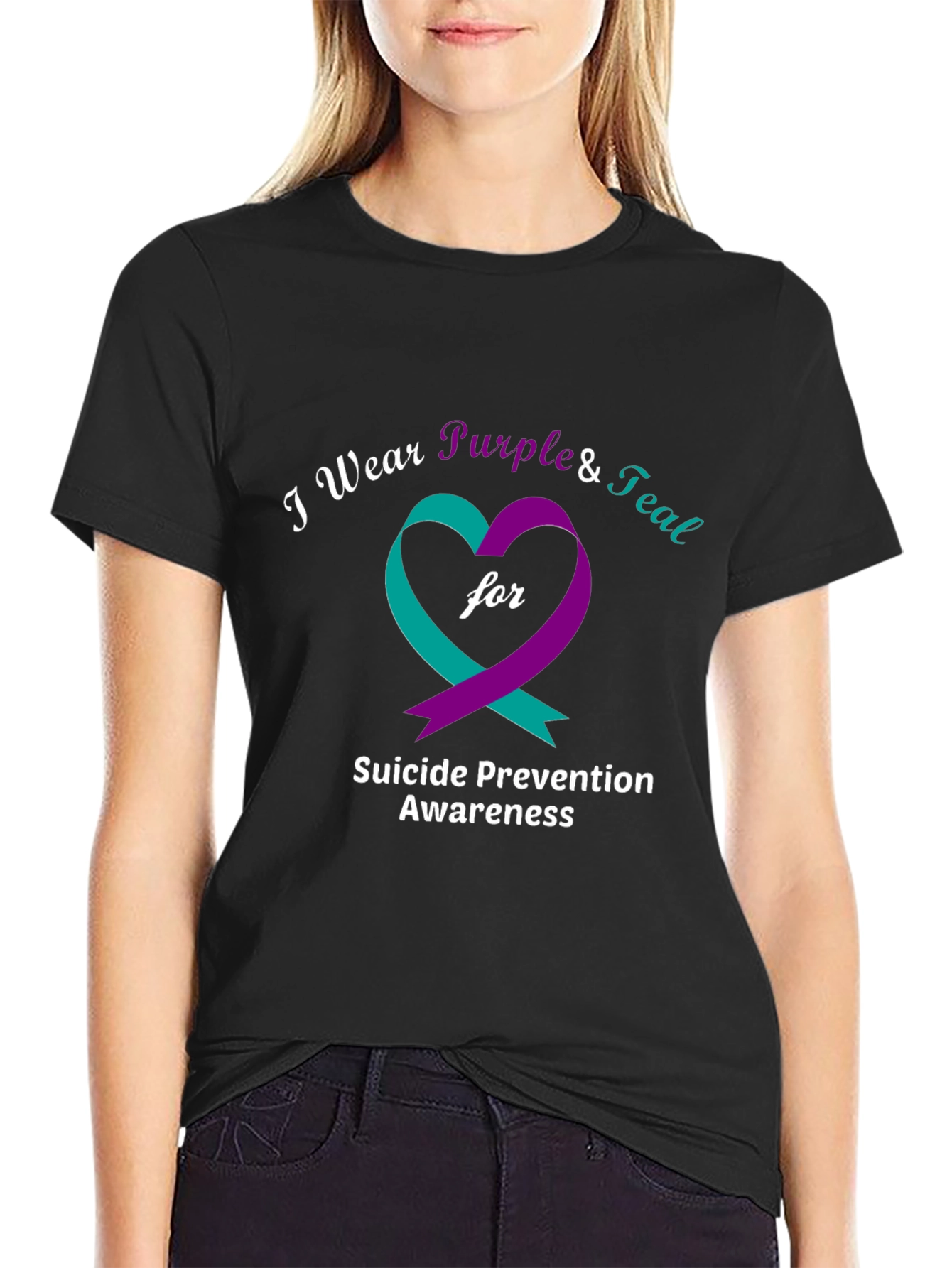 Suicide Prevention Awareness Purple & Teal Heart T-Shirt