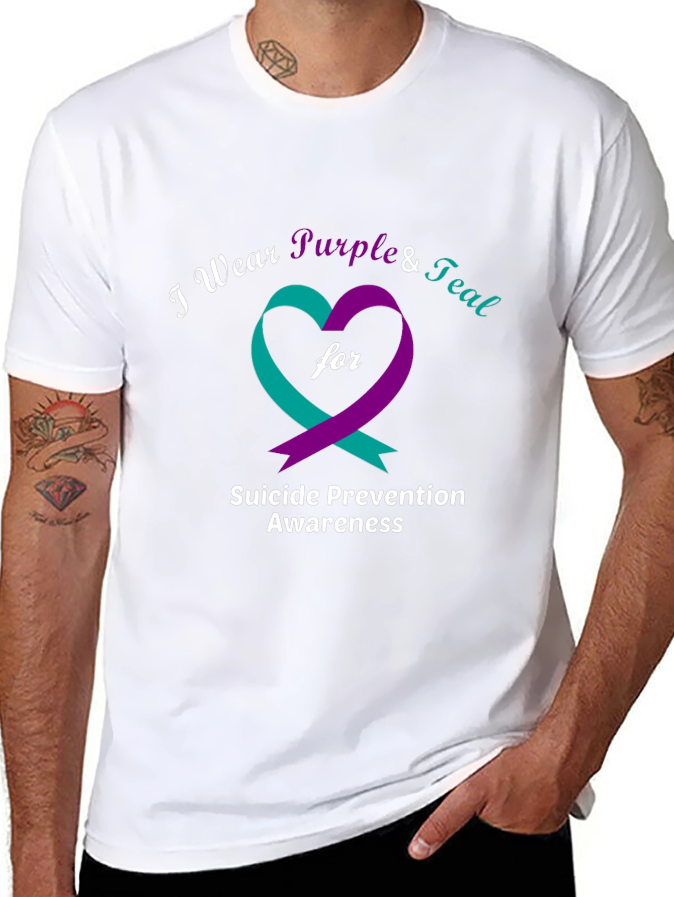 Suicide Prevention Awareness Purple & Teal Heart T-Shirt
