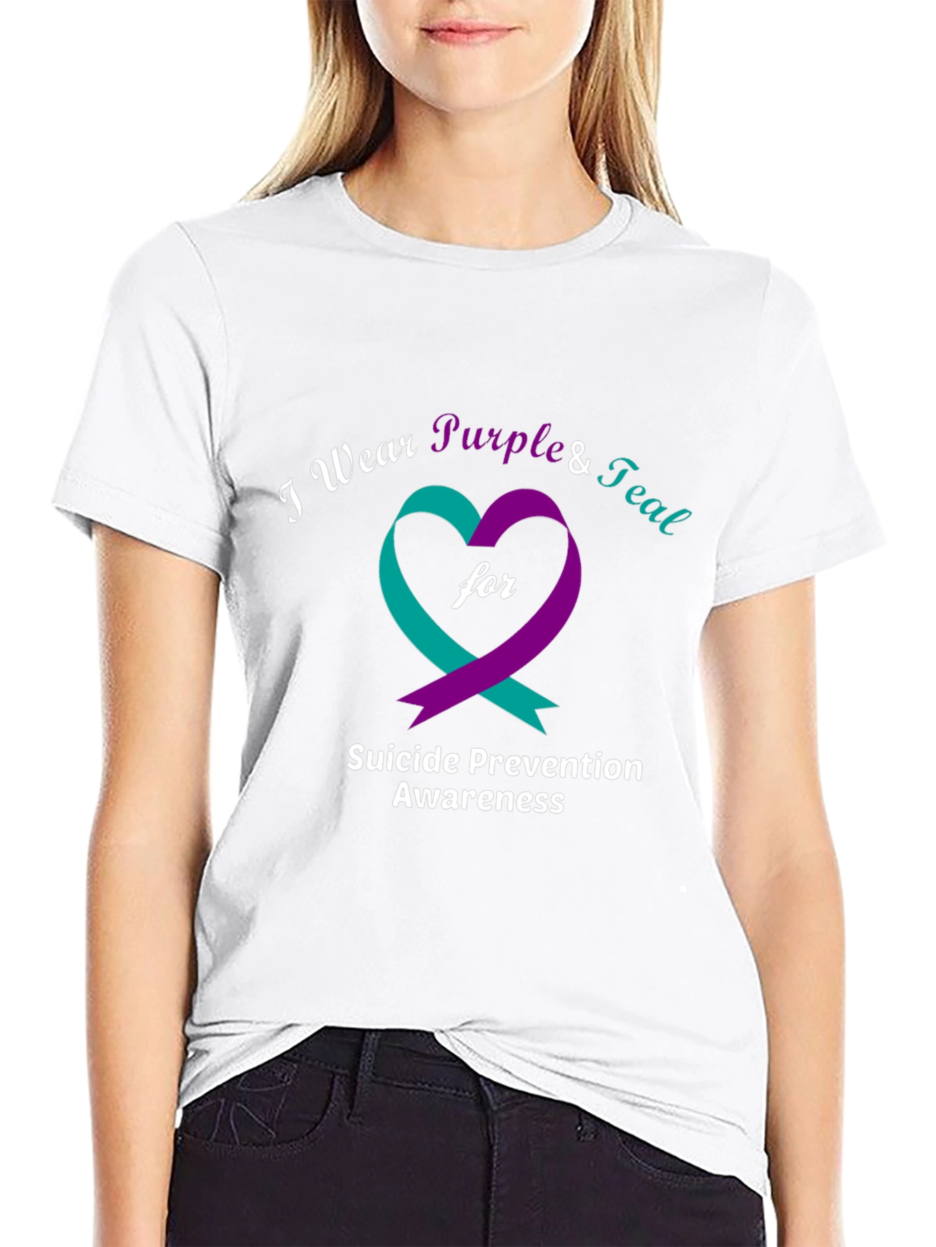 Suicide Prevention Awareness Purple & Teal Heart T-Shirt