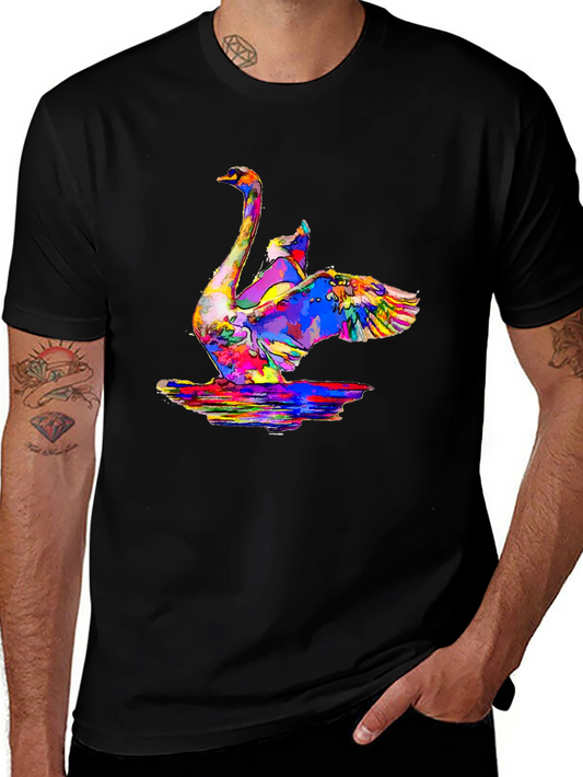 Swan Art Mens T-Shirt - Colorful Bird Tee