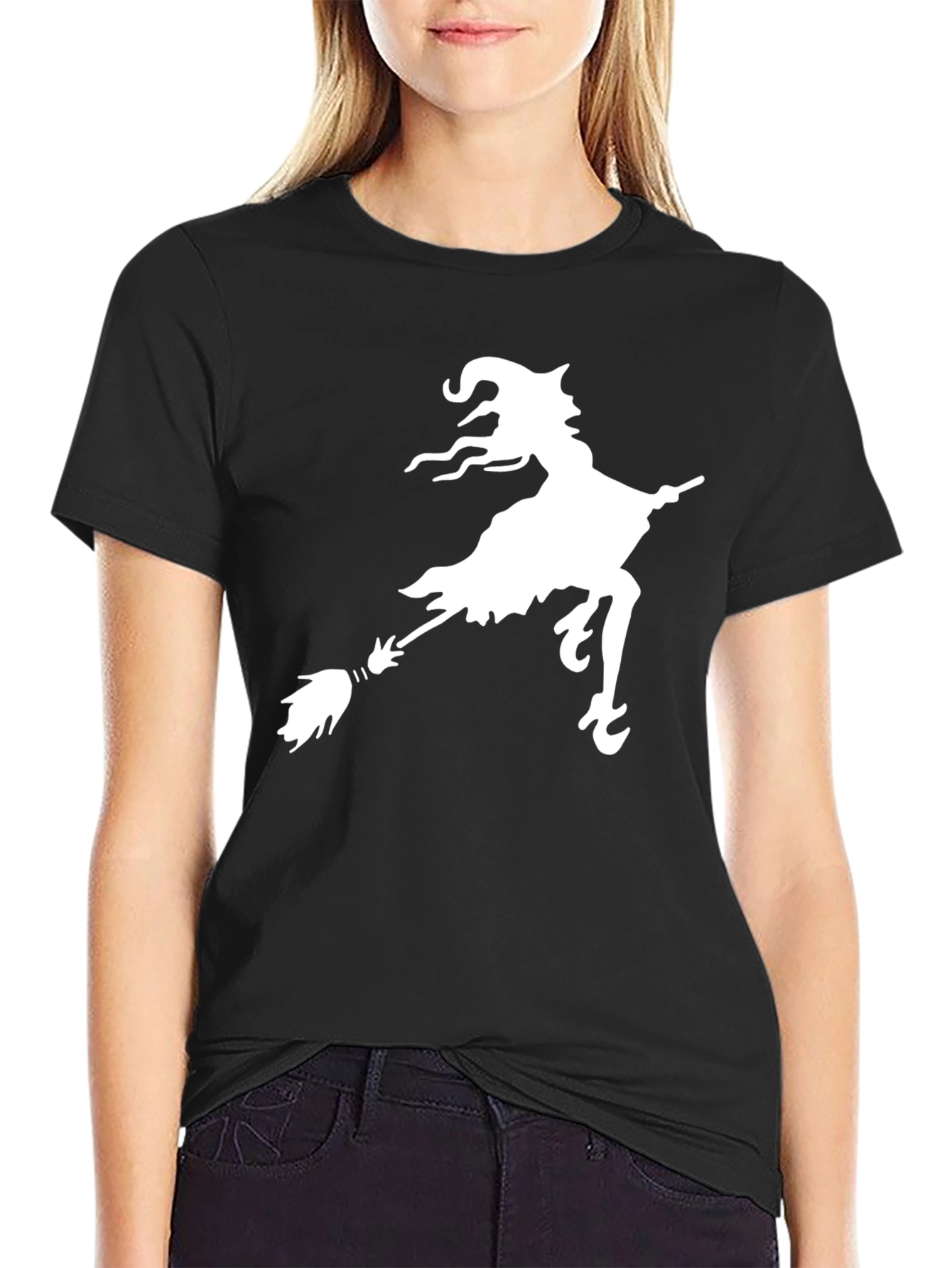 Witch on Broomstick Graphic Black Tee