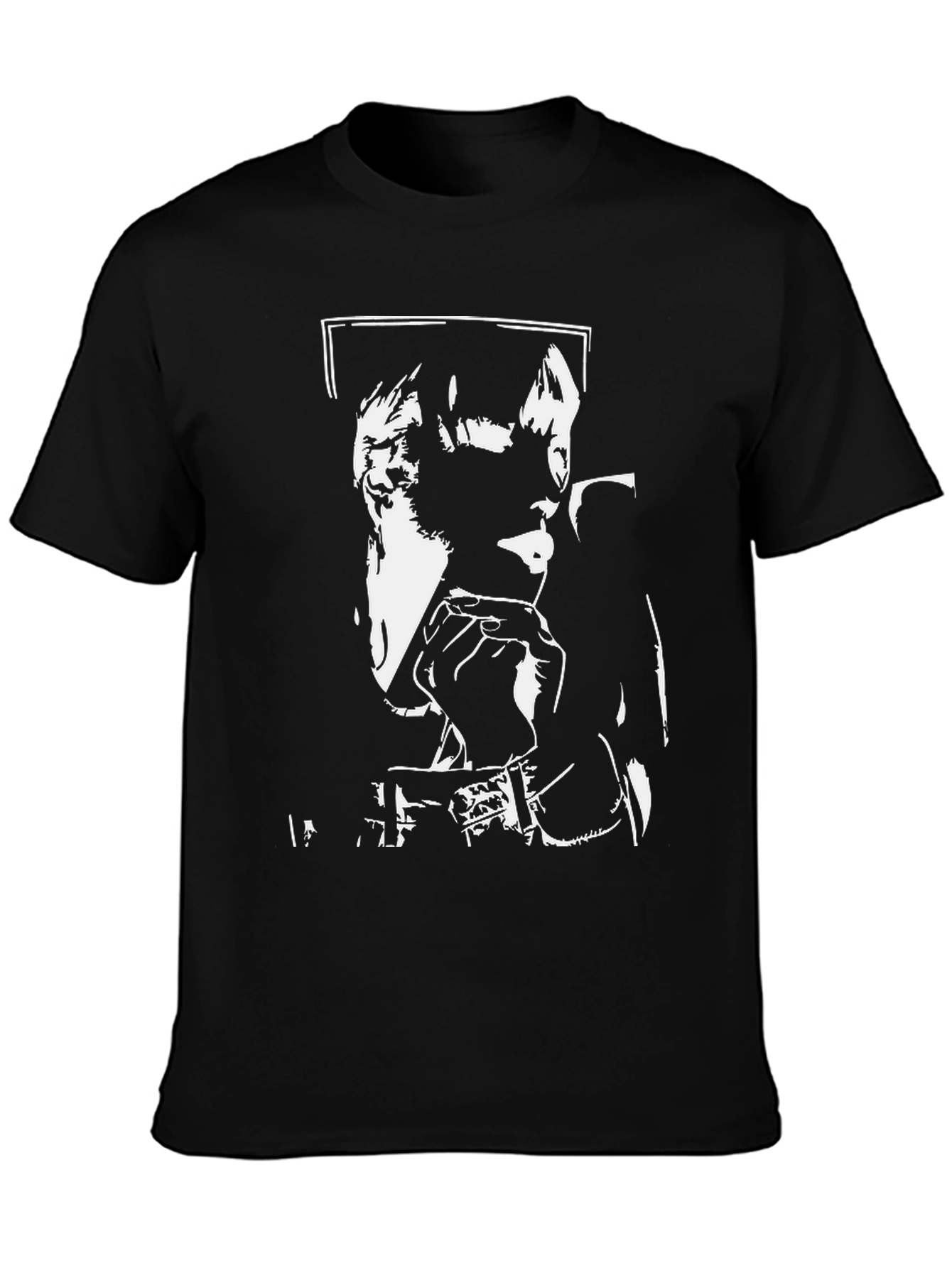 Black T-Shirt with White Graphic Print