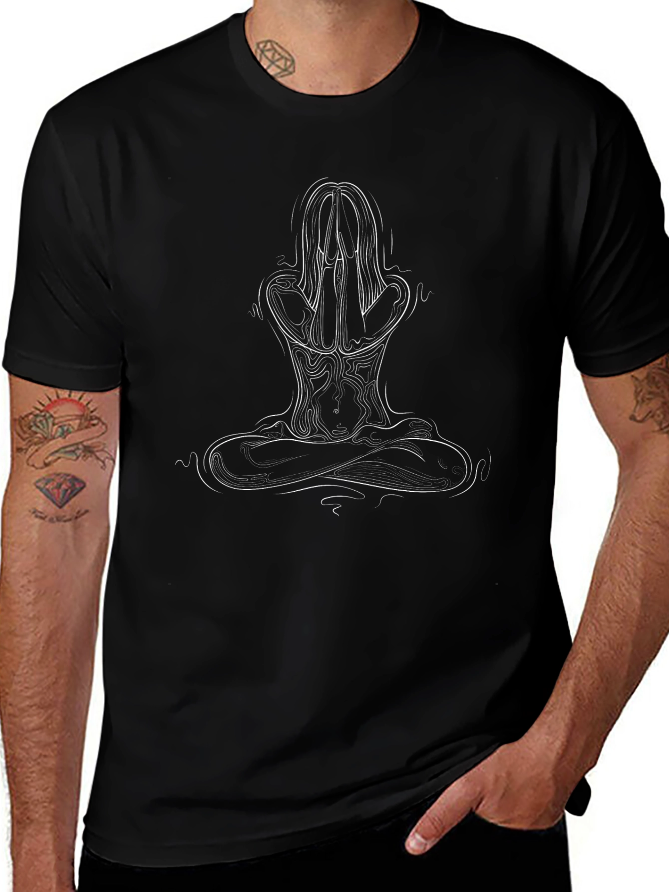 Meditative Pose Graphic T-Shirt - Black