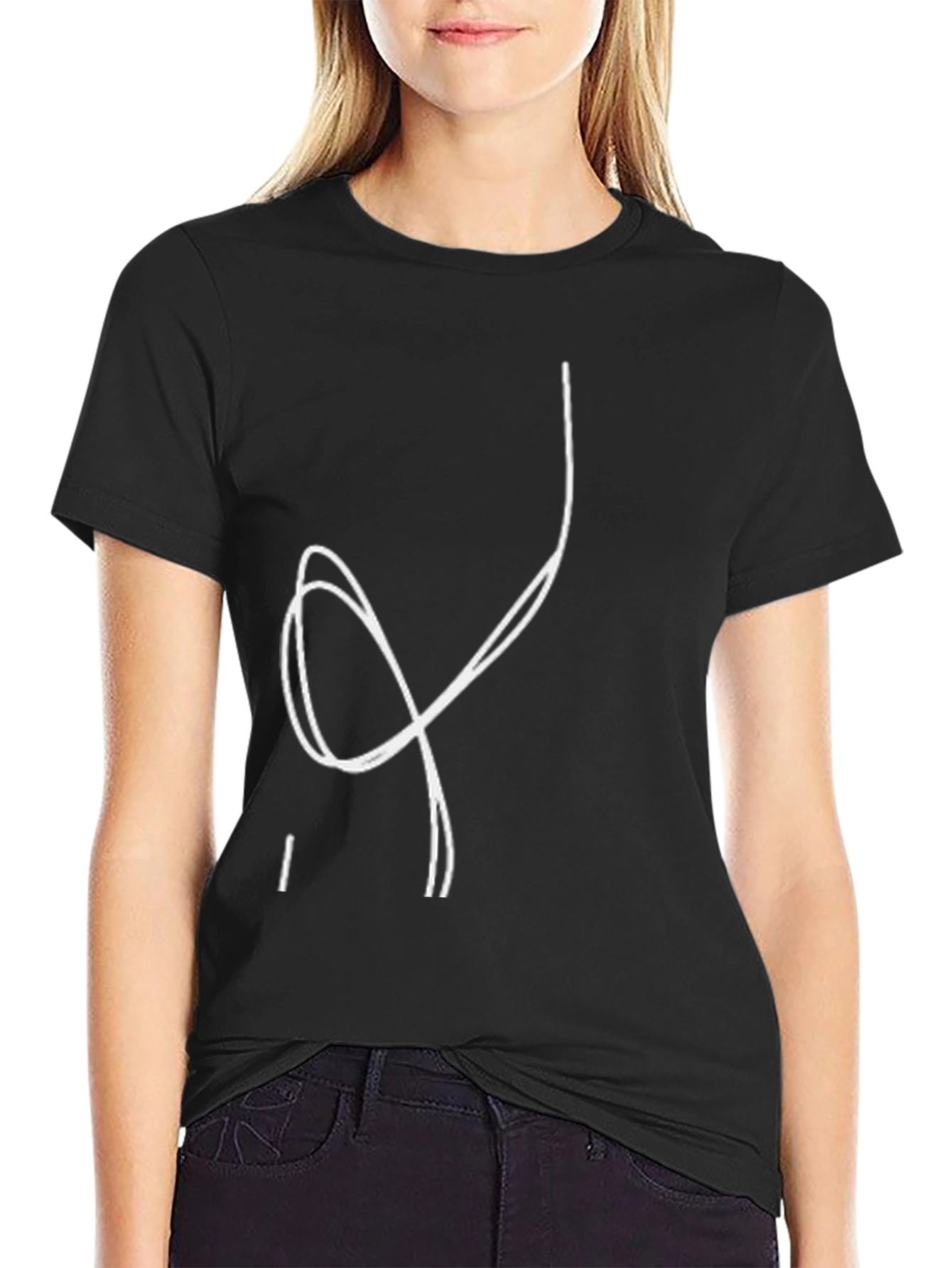 Abstract Line Art Graphic T-Shirt - Black
