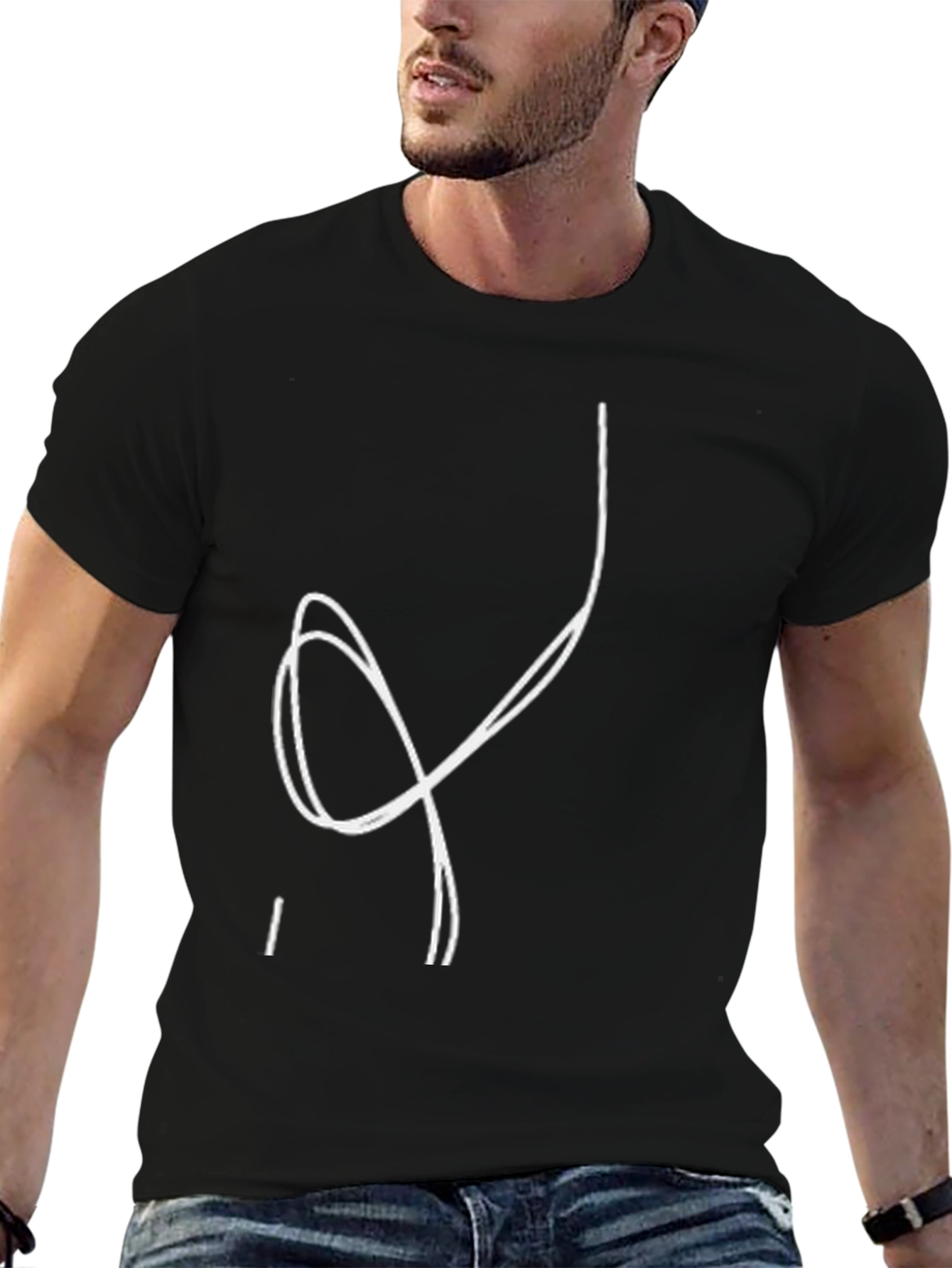 Abstract Line Art Graphic T-Shirt - Black