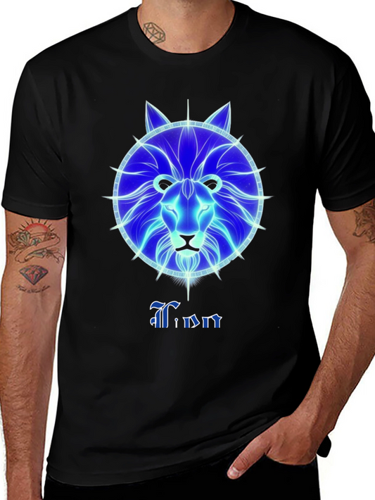 Lion Zodiac Graphic T-Shirt - Black