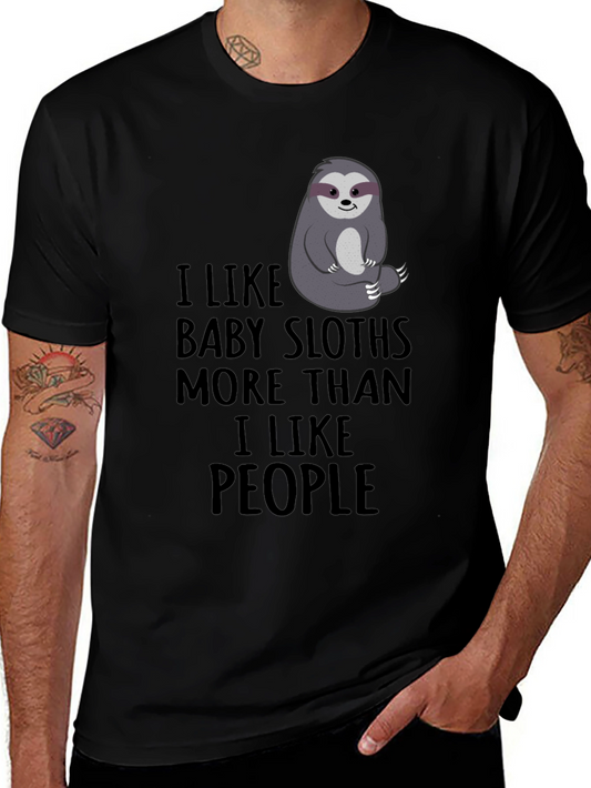 I Like Baby Sloths More Than People Black T-Shirt