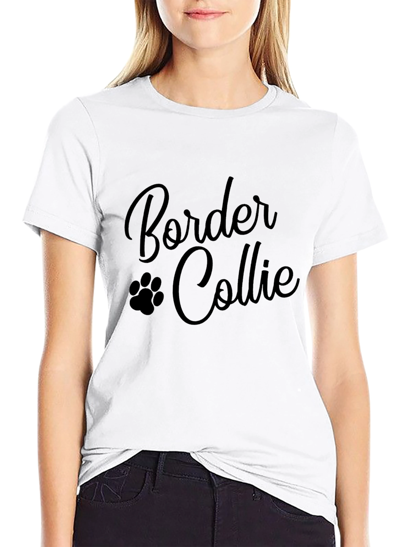 Border Collie Paw Print Black T-Shirt