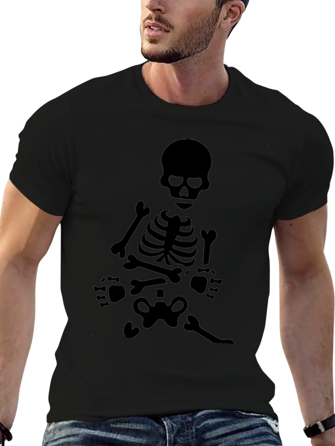Skeleton Graphic Tee - Black Crew Neck