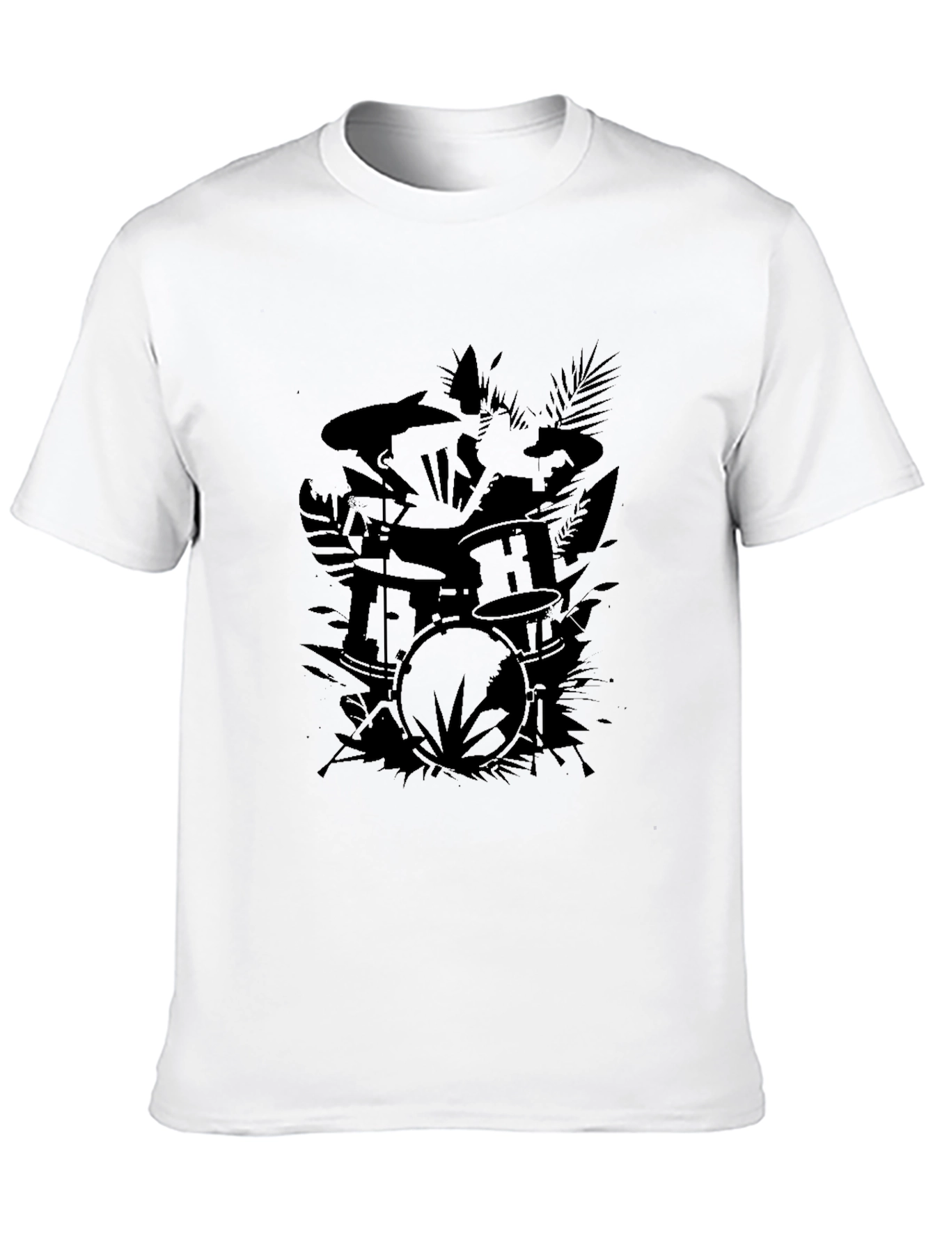 Drum Set Graphic Tee - Black Cotton Casual Shirt