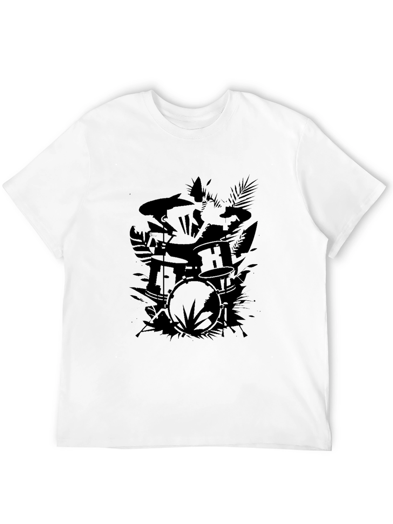 Drum Set Graphic Tee - Black Cotton Casual Shirt