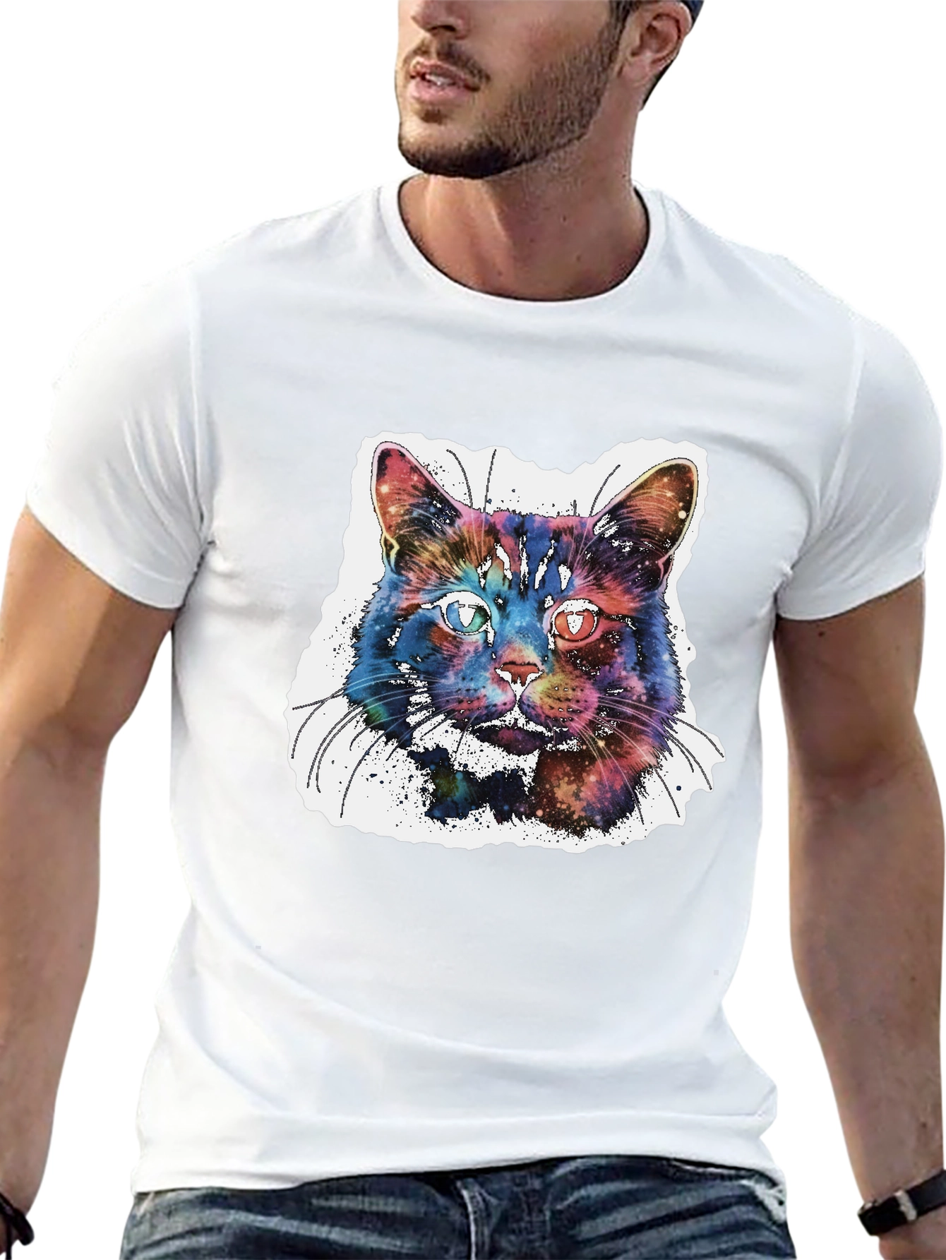 Galaxy Cat Graphic T-Shirt - Cosmic Feline Tee