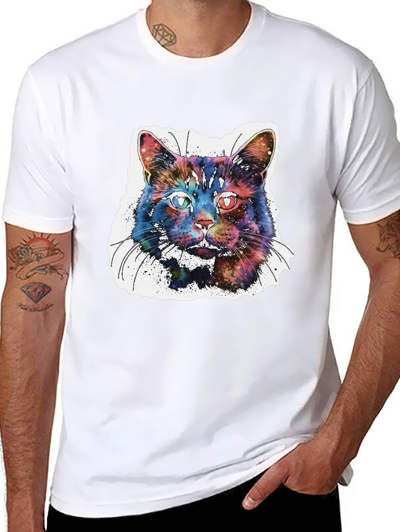 Galaxy Cat Graphic T-Shirt - Cosmic Feline Tee