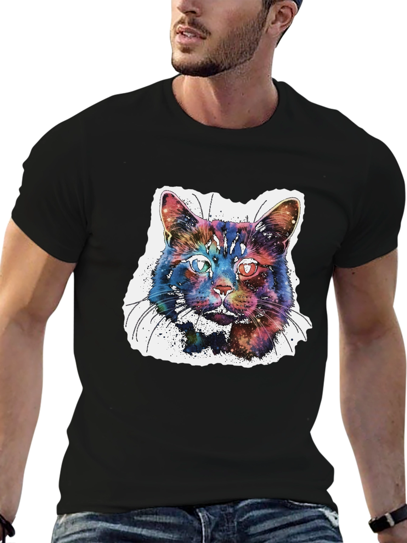 Galaxy Cat Graphic T-Shirt - Cosmic Feline Tee