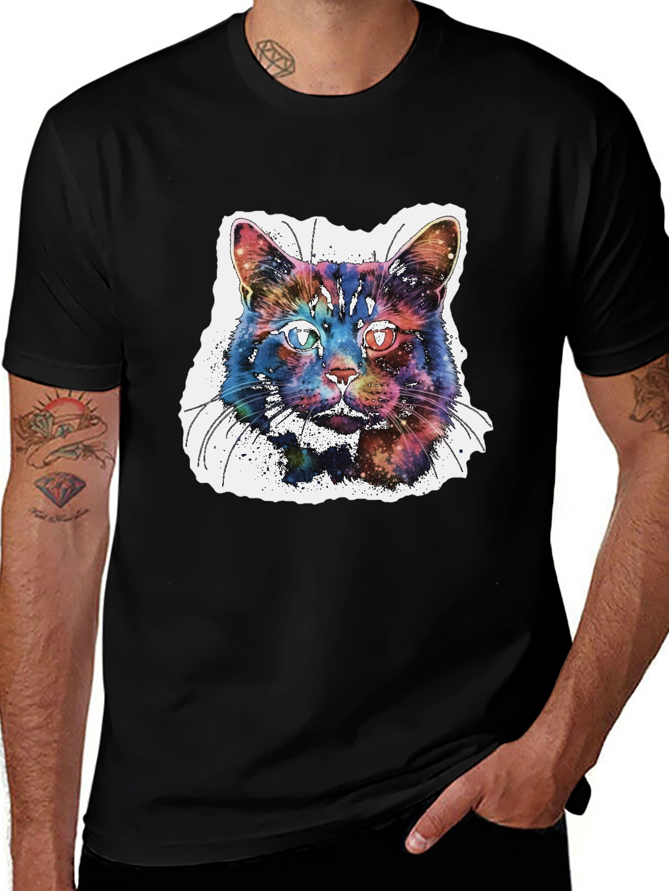 Galaxy Cat Graphic T-Shirt - Cosmic Feline Tee