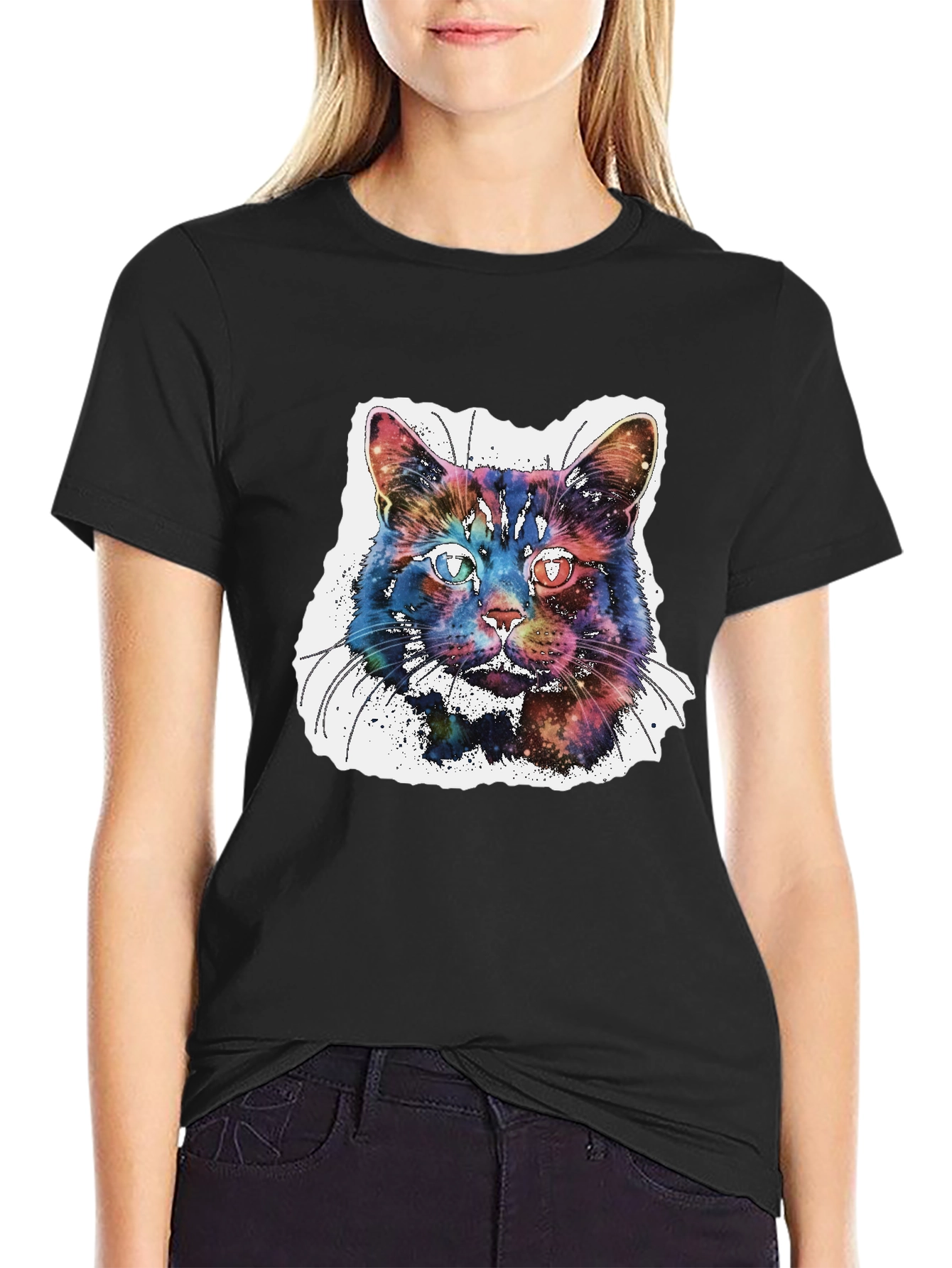 Galaxy Cat Graphic T-Shirt - Cosmic Feline Tee