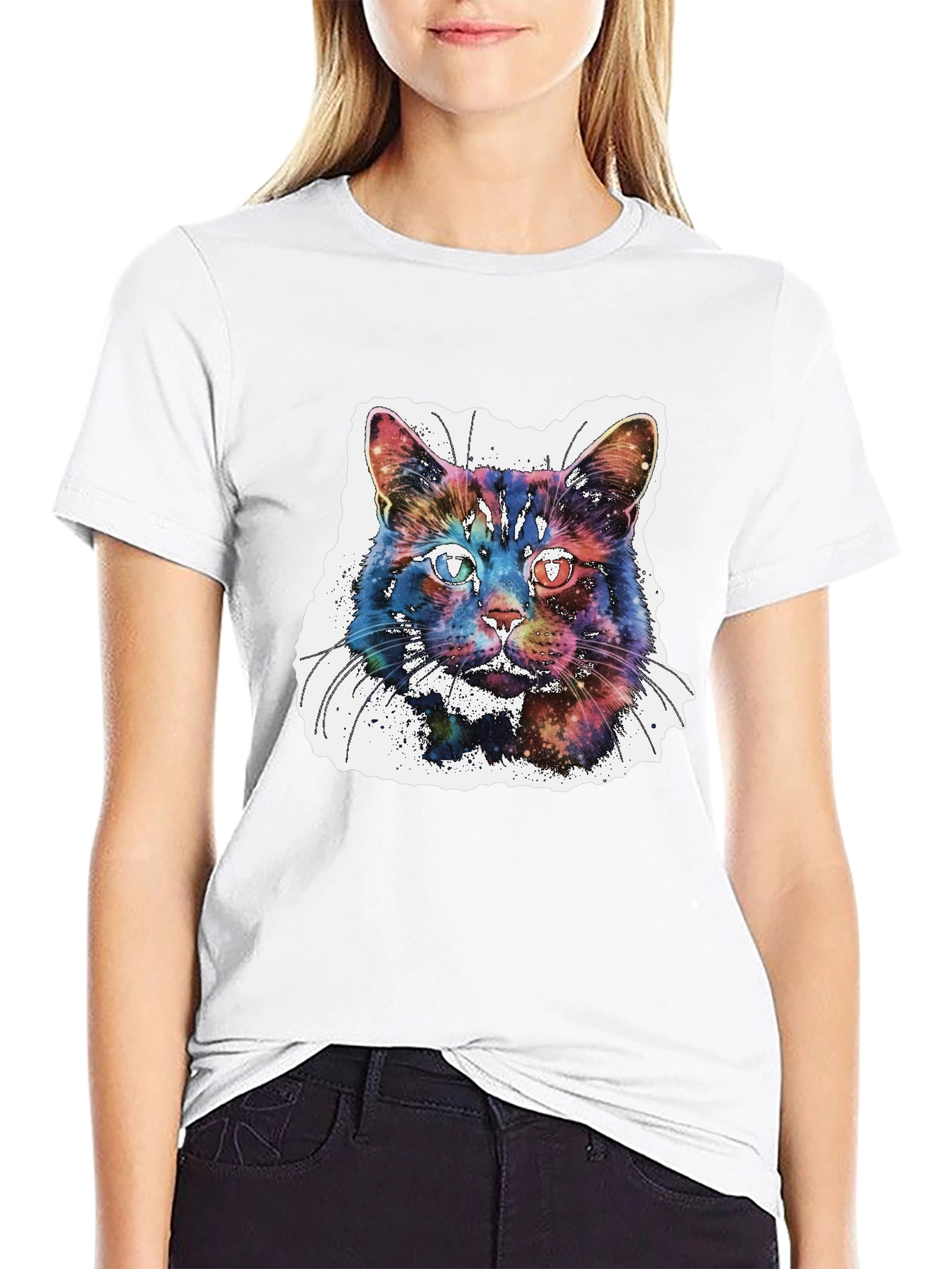 Galaxy Cat Graphic T-Shirt - Cosmic Feline Tee
